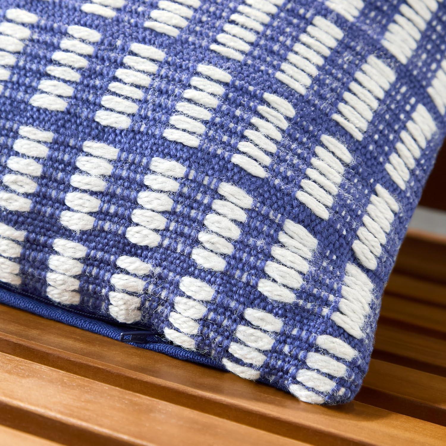 Blue and Ivory Geo Stripe Recycled Outdoor Pillow 20"x20"