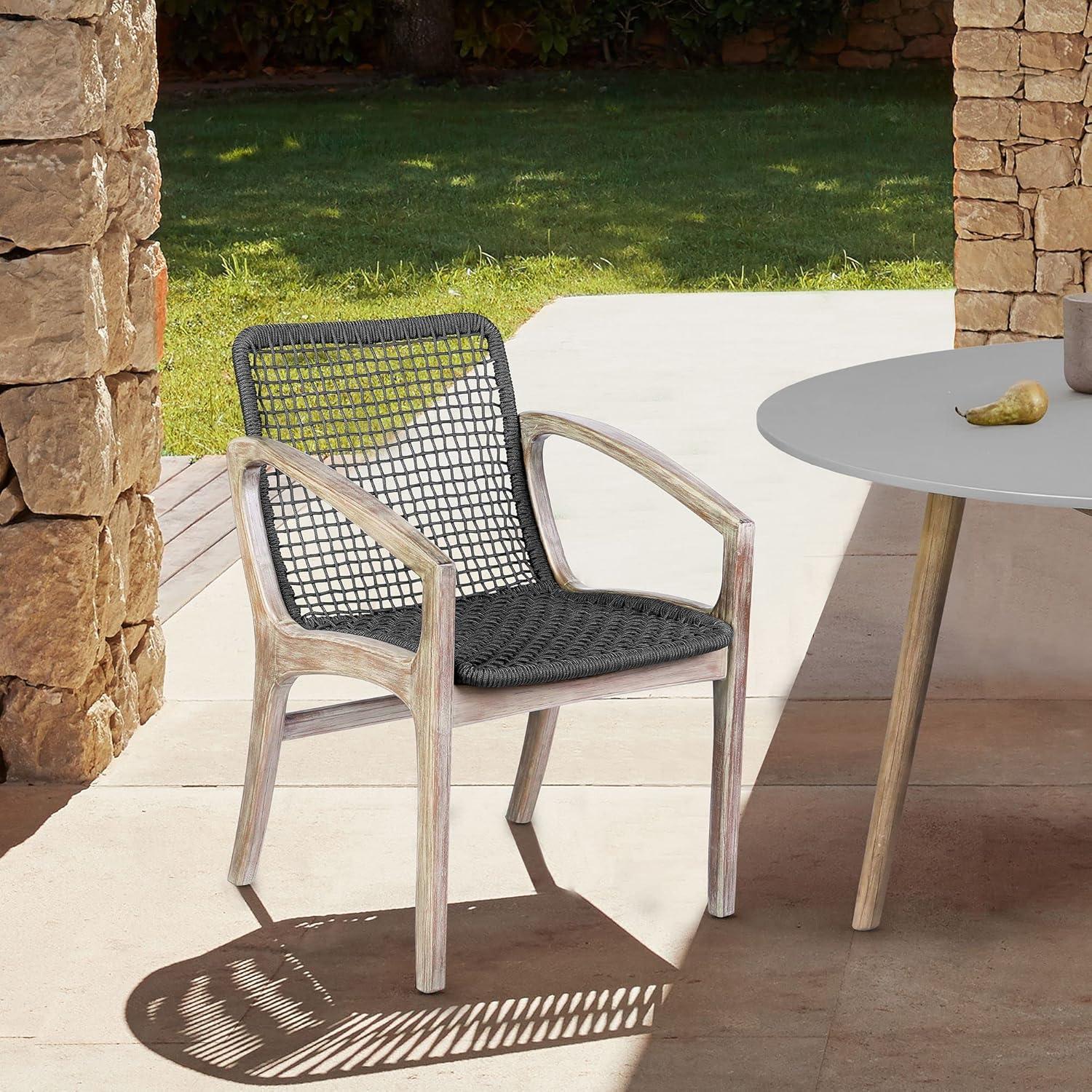 Brighton Outdoor Patio Dining Chair in Light Eucalyptus Wood and Charcoal Rope