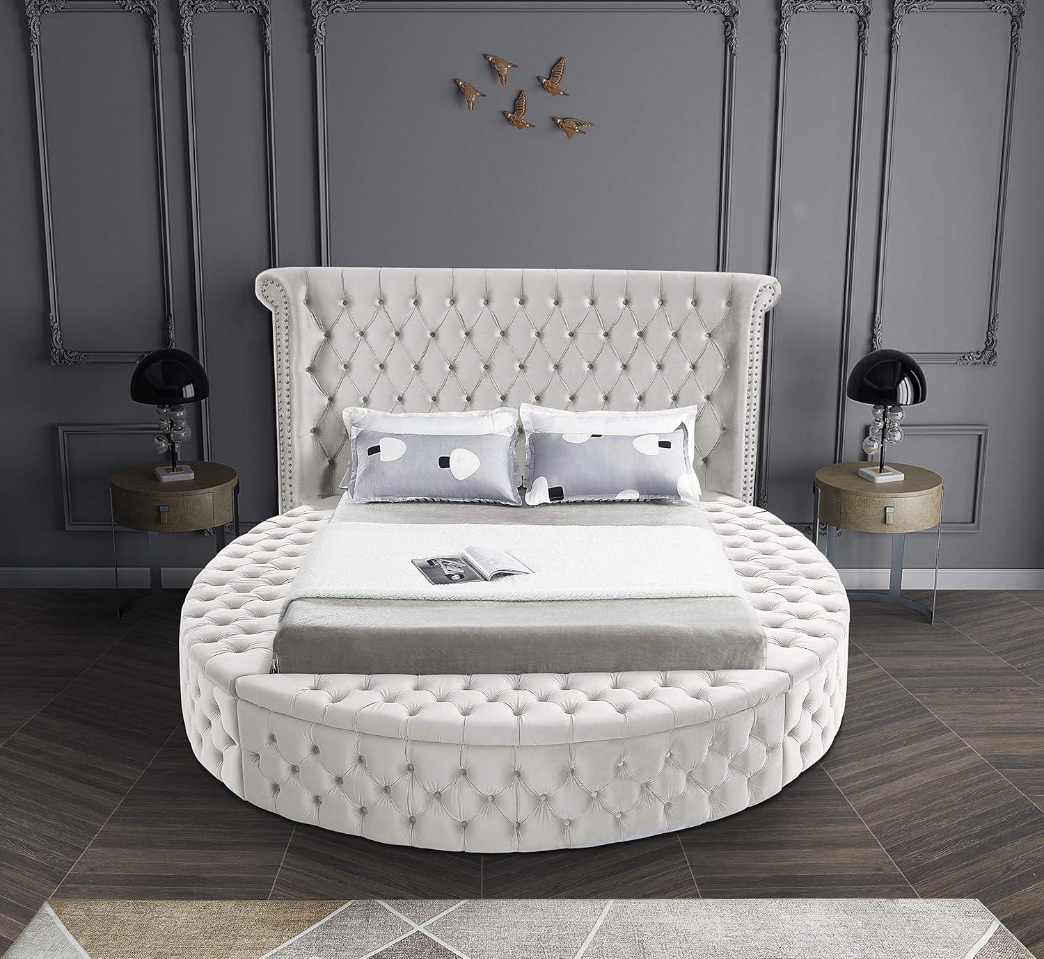 Meridian Furniture Luxus Cream Velvet Queen Bed