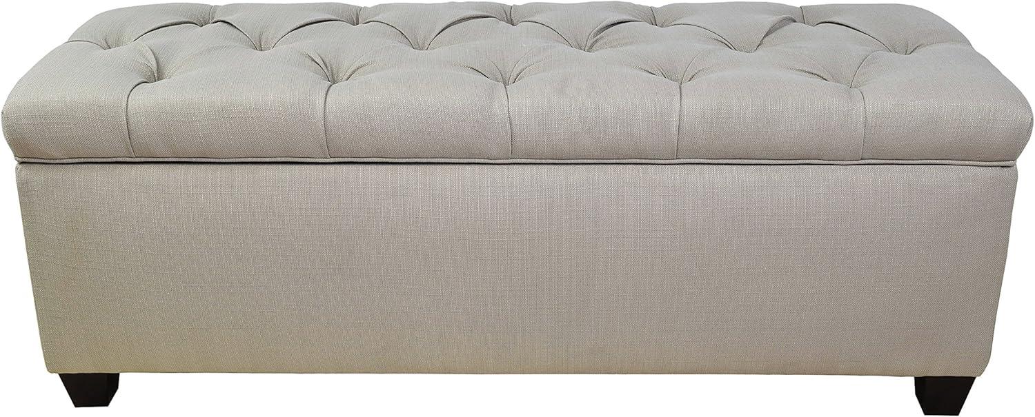 Sand Linen Upholstered Storage Bench with Diamond Tufting