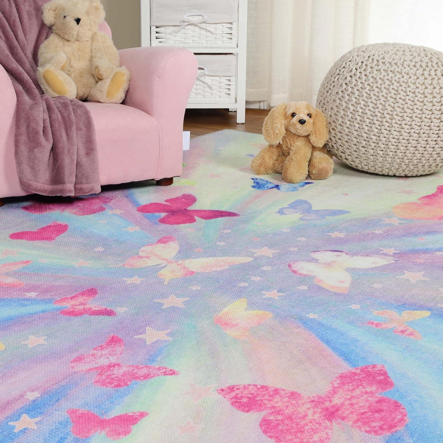 Magenta Butterfly Flat Woven Square Kids Rug