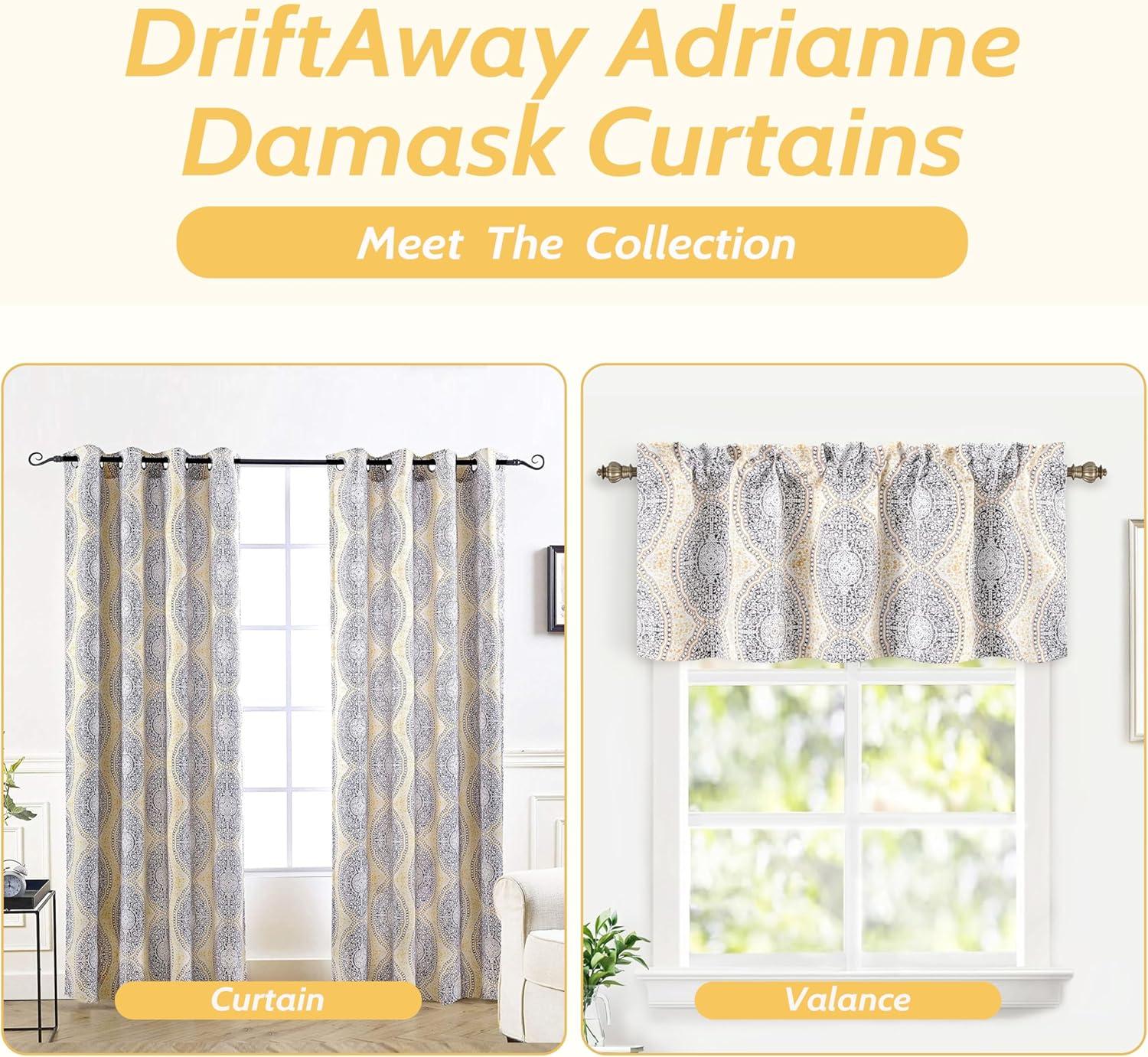 DriftAway Adrianne Damask/Floral Pattern Window Curtain valance 52”x18”, Yellow/Gray