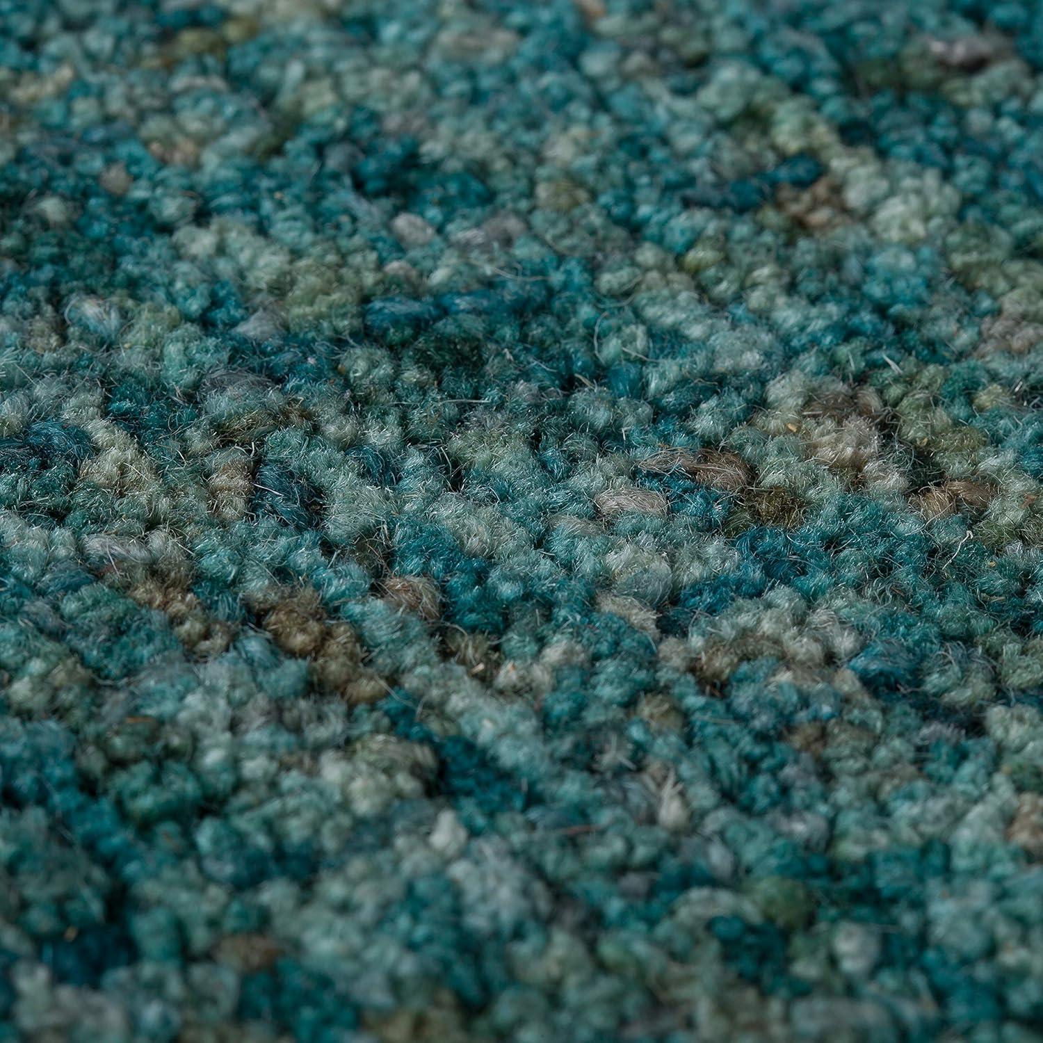 Handmade Turquoise & Teal Wool Rectangular Rug 3'6" x 5'6"