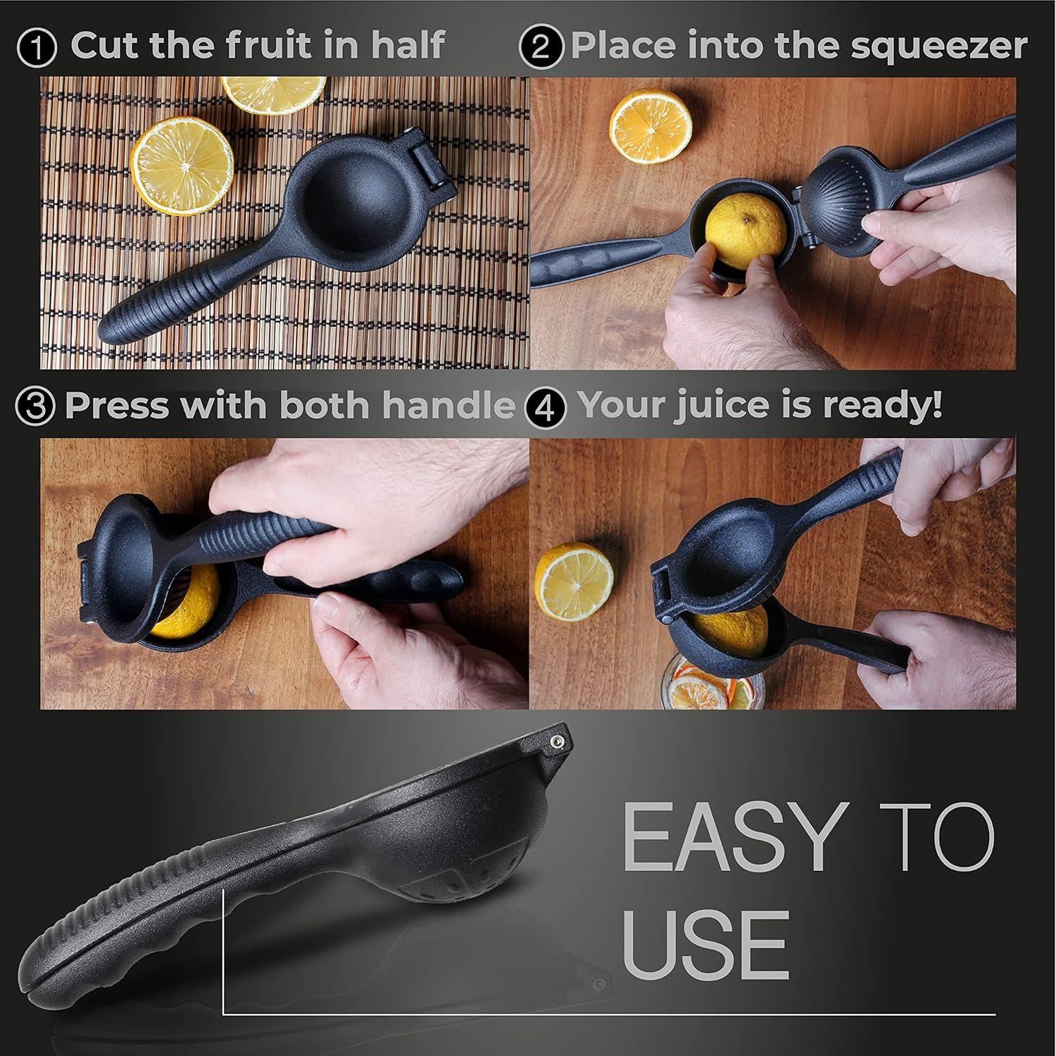 Black Aluminum Manual Citrus Juicer with Ergonomic Handle