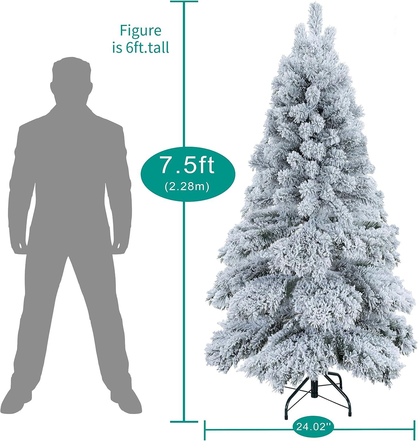 7.5ft Snow Flocked Artificial Christmas Tree with Warm Lights