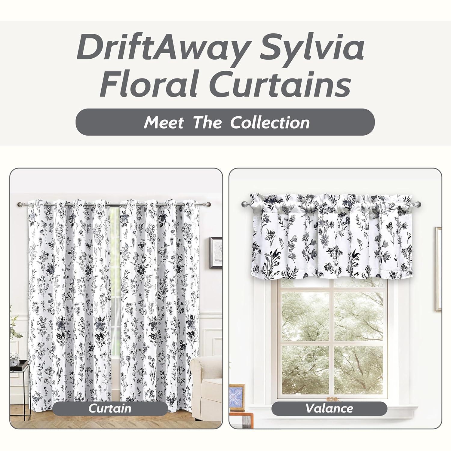 DriftAway Sylvia Floral Botanical Herbs Watercolor Printed Pattern Lined Blackout Thermal Insulated Window Curtain Valance Rod Pocket Single 52" x 18" Plus 2" Header Black White