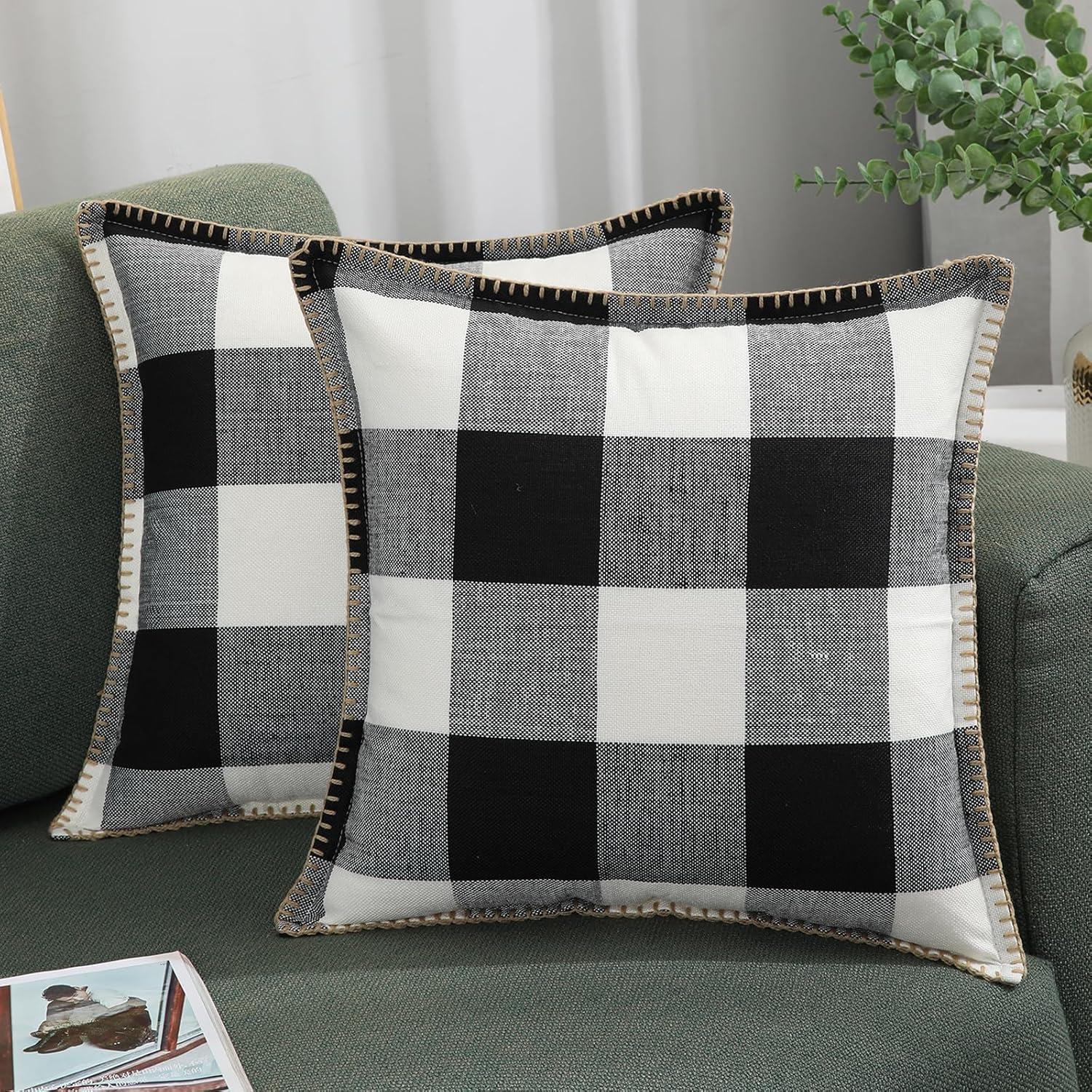 CARRIE HOME Buffalo Plaid Pillow Covers 18x18 Set of 2 Black and White Outdoor Throw Pillows Black Buffalo Check Pillow Covers Farmhouse Decor for Couch Sofa and Bed