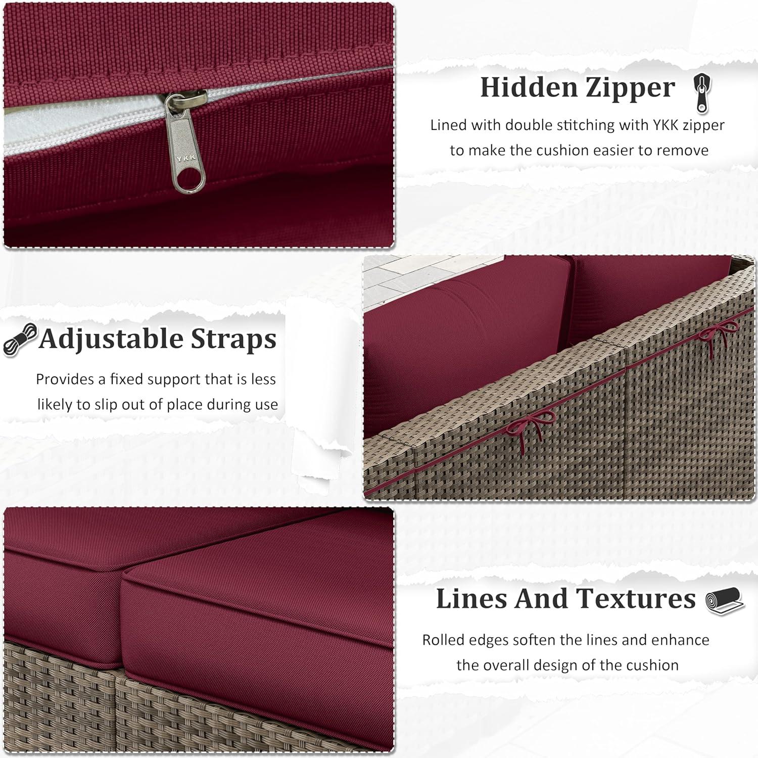 Kimunuk 14 Piece Outdoor Furniture Replacement Cushions, 5" Foam Foam High-Density, Fits 6-Seat Sectional Rattan Conversation Set, Patio Water-Resistant Sofa Cushions, Light Grey