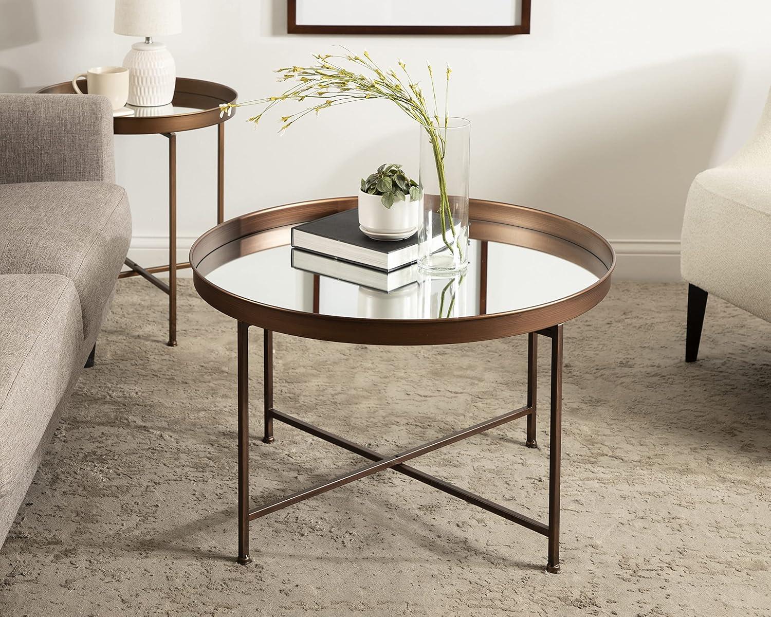 Kate and Laurel Celia Round Metal Coffee Table, 28.25x28.25x19, Bronze