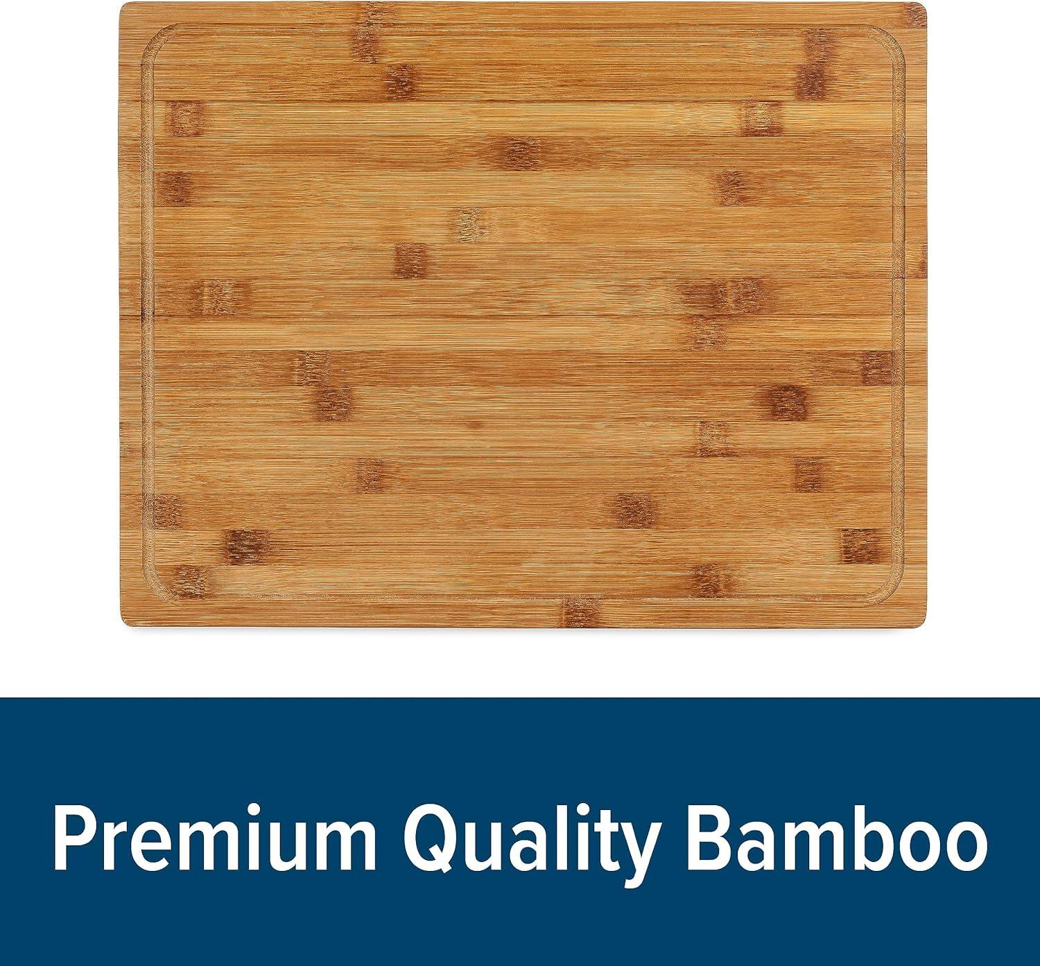 Camco Camper/RV Bamboo Cutting Board | Features Built-In Counter Edge & Juice Groove | Measures 18-inches x 14-inches x 1-3/4-inches (43545)