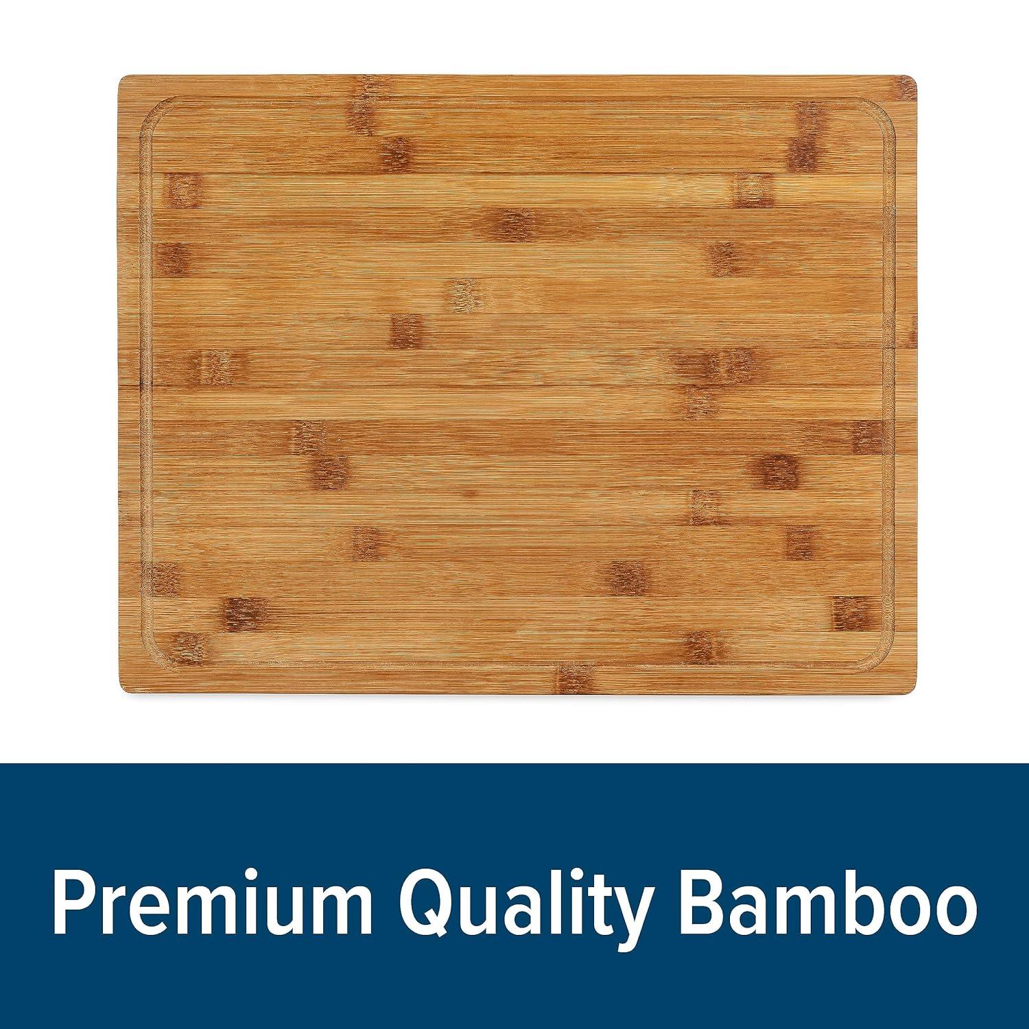Camco Camper/RV Bamboo Cutting Board | Features Built-In Counter Edge & Juice Groove | Measures 18-inches x 14-inches x 1-3/4-inches (43545)