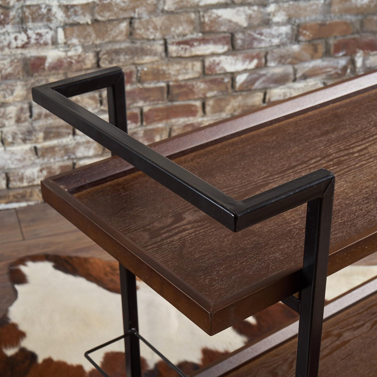GDFStudio Harrison Industrial Faux Wood and Iron Bar Cart with Wheels, Dark Walnut