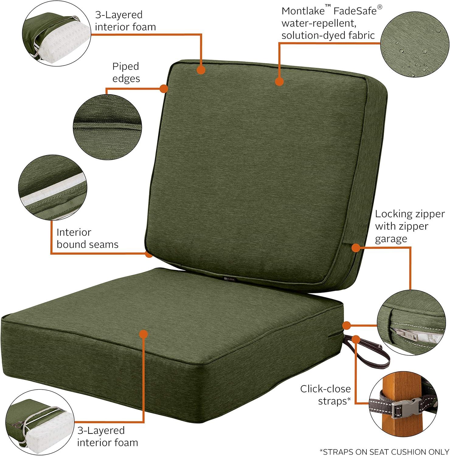 Classic Accessories Montlake FadeSafe Water-Resistant Patio Cushion Set, 25x22x4 in, Heather Fern