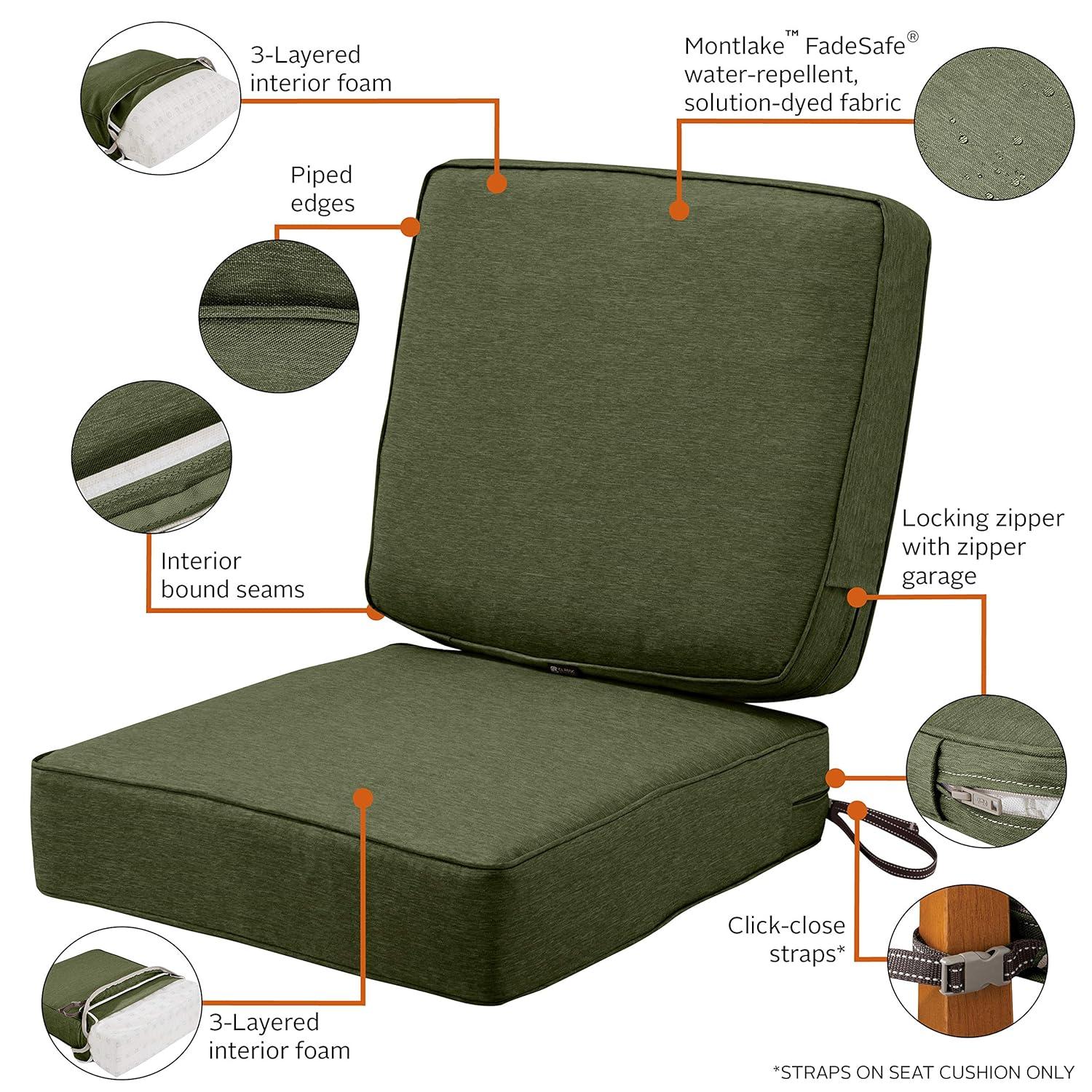 Classic Accessories Montlake FadeSafe Water-Resistant Patio Cushion Set, 25x22x4 in, Heather Fern