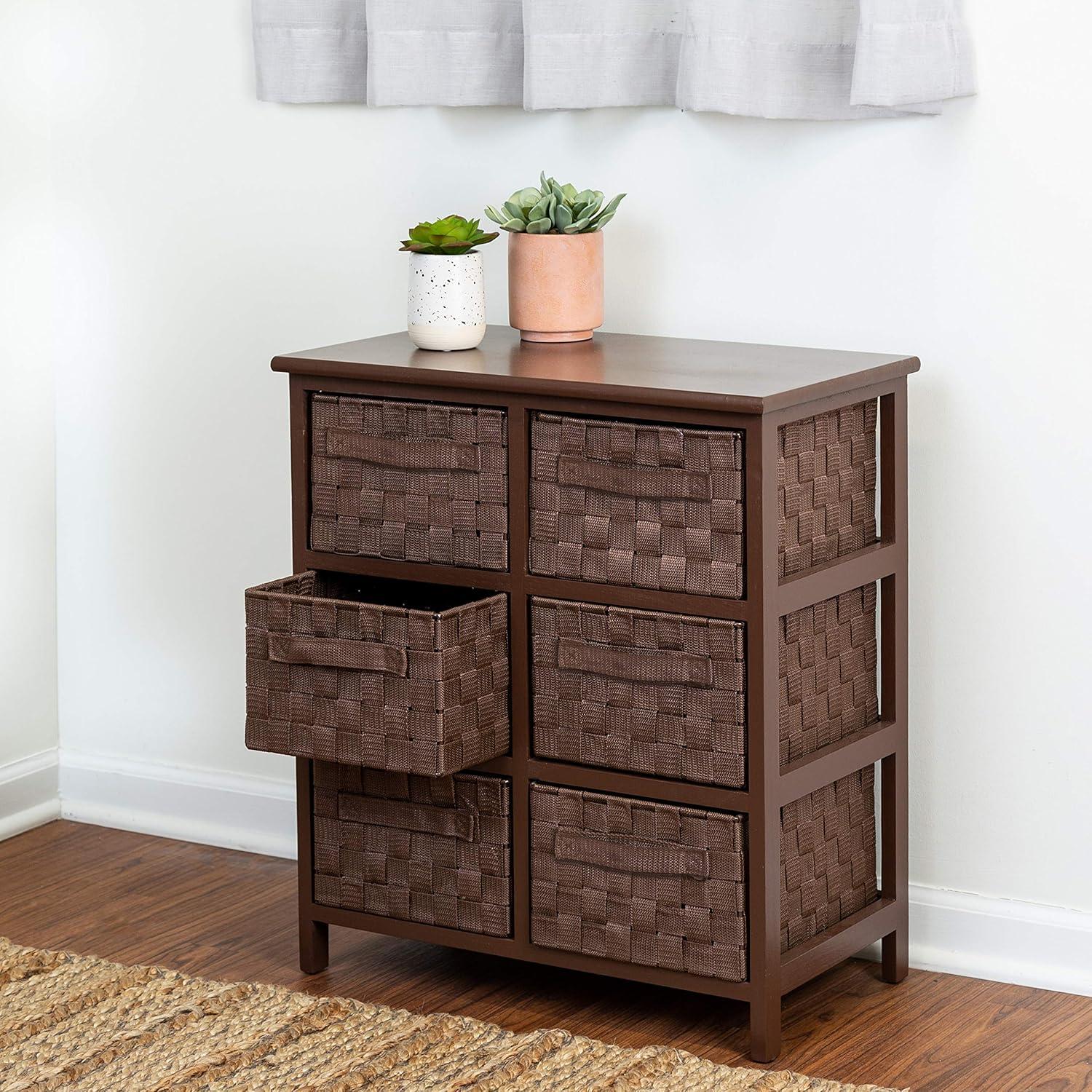 Java Brown Woven Strap 6-Drawer Storage Chest