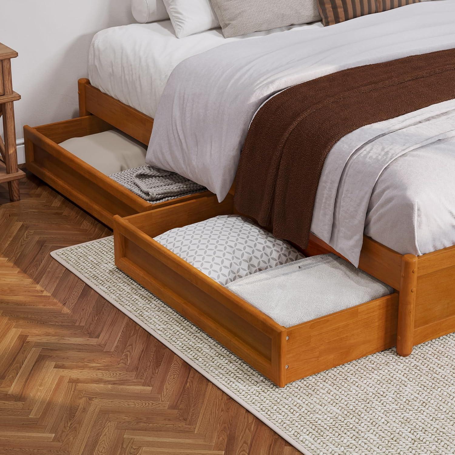 Barcelona Queen Wood Panel Platform Bed with Storage Drawers in Light Toffee