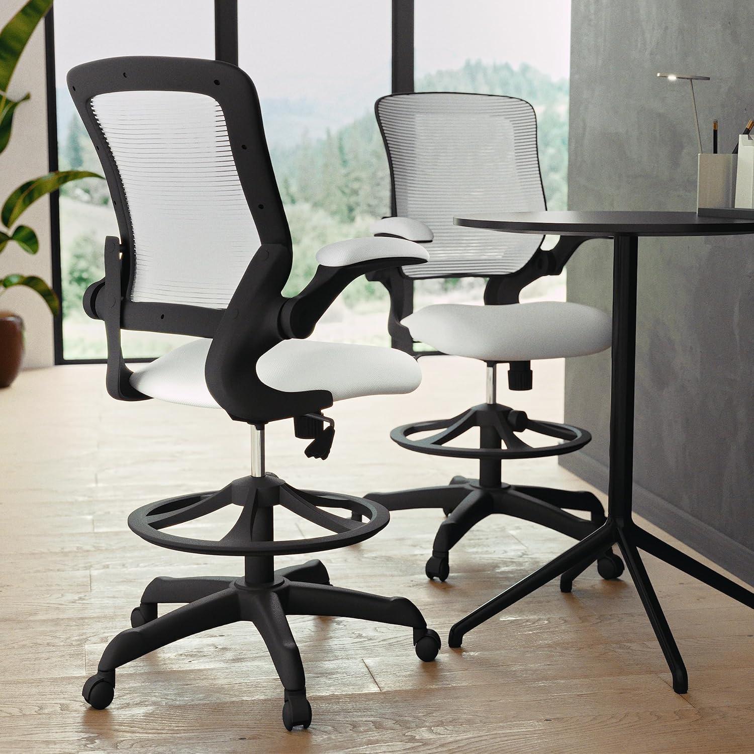 Flash Furniture Mid-Back Mesh Ergonomic Drafting Chair with Adjustable Foot Ring and Flip-Up Arms