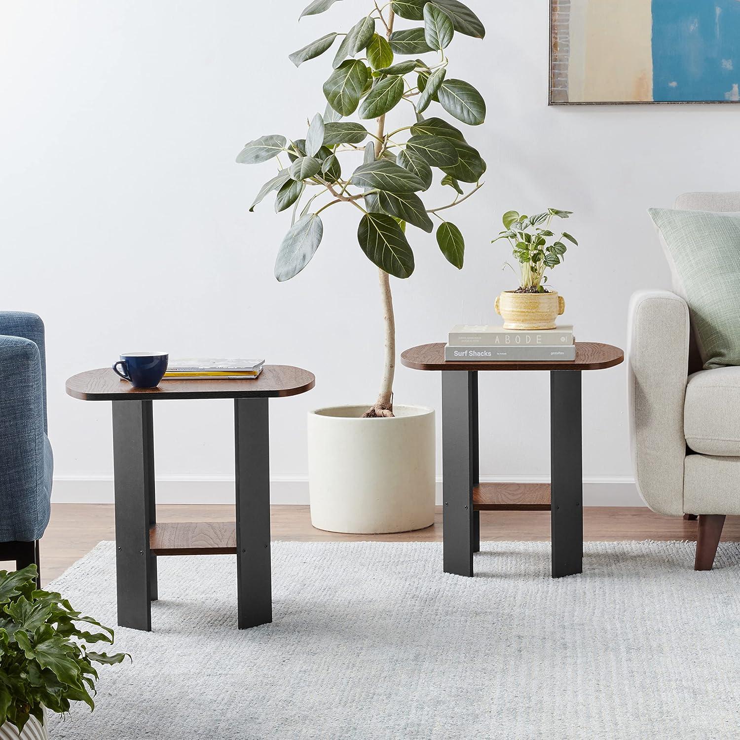 Columbia Walnut and Black Rectangular Wood End Tables, Set of 2