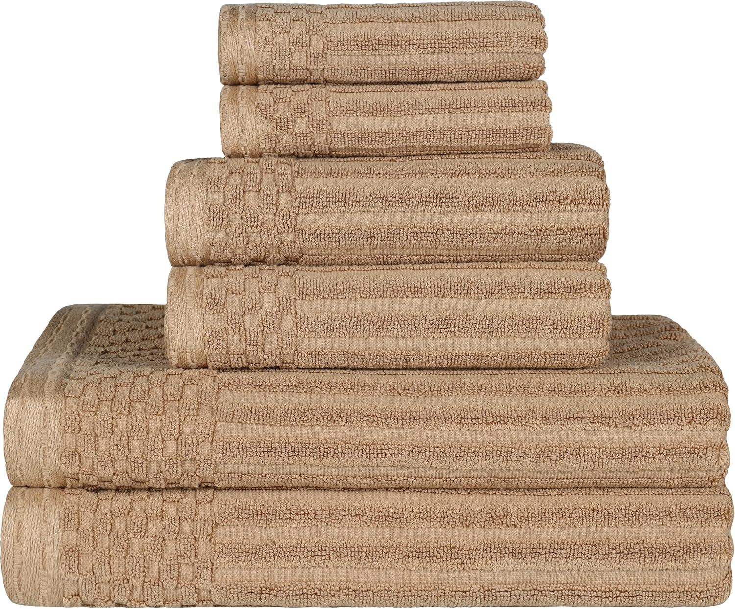 Superior 6 Piece 100% Cotton Towel Set, 2 Bath Towels, 2 Hand Towels, and 2 Face Towels, Coffee