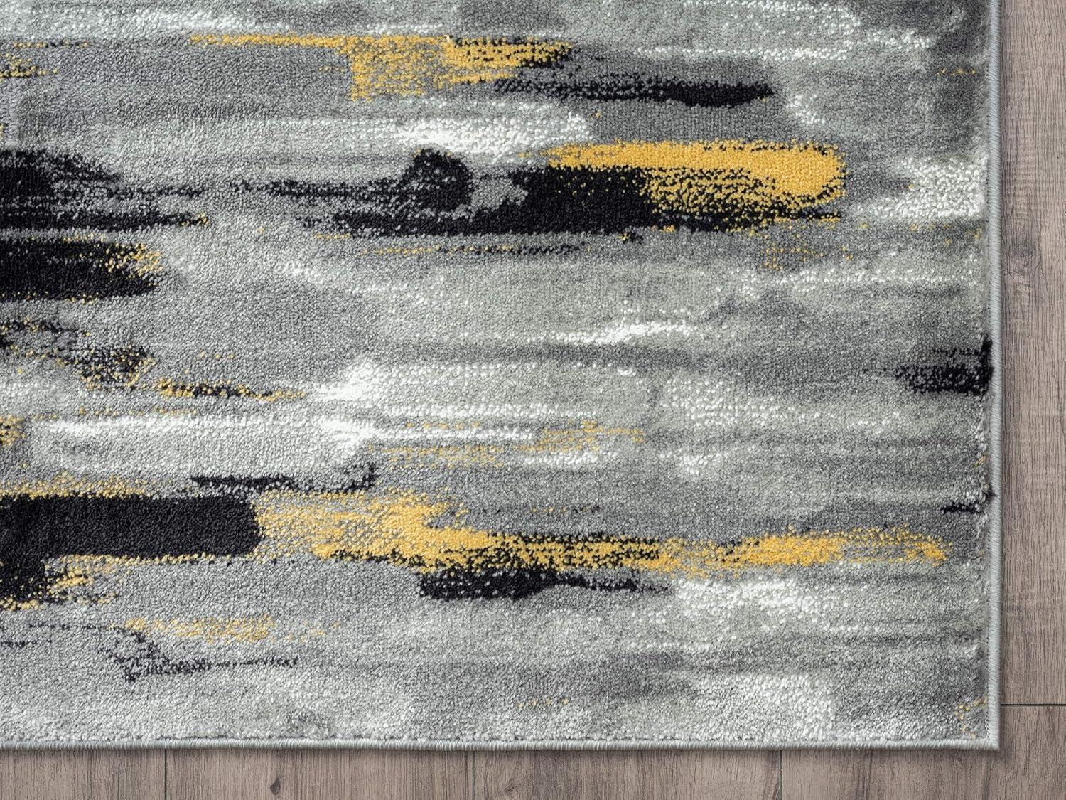 Abani Porto PRT140C Contemporary Grey and Yellow Abstract Area Rug 4' x 6'