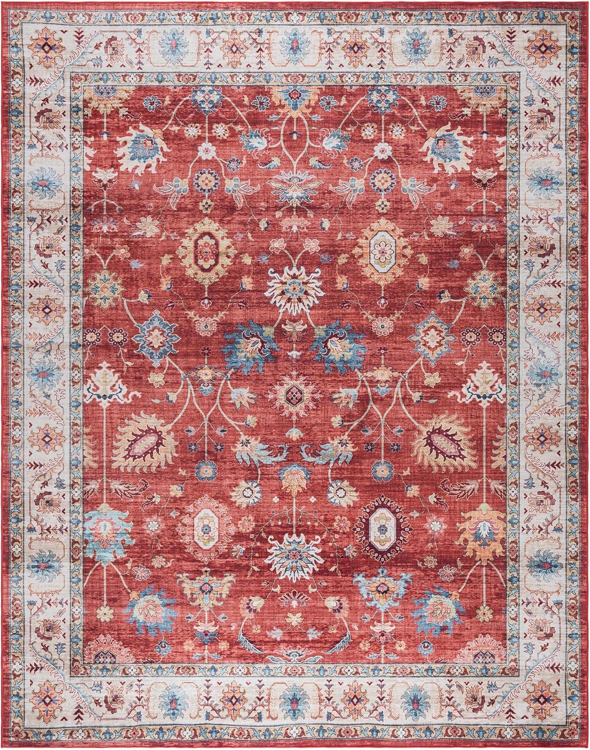 Gertmenian Crystal Print Cullen Red Cream Multi Traditional Transitional Casual Floral Washable Digital Print Indoor Area Rug