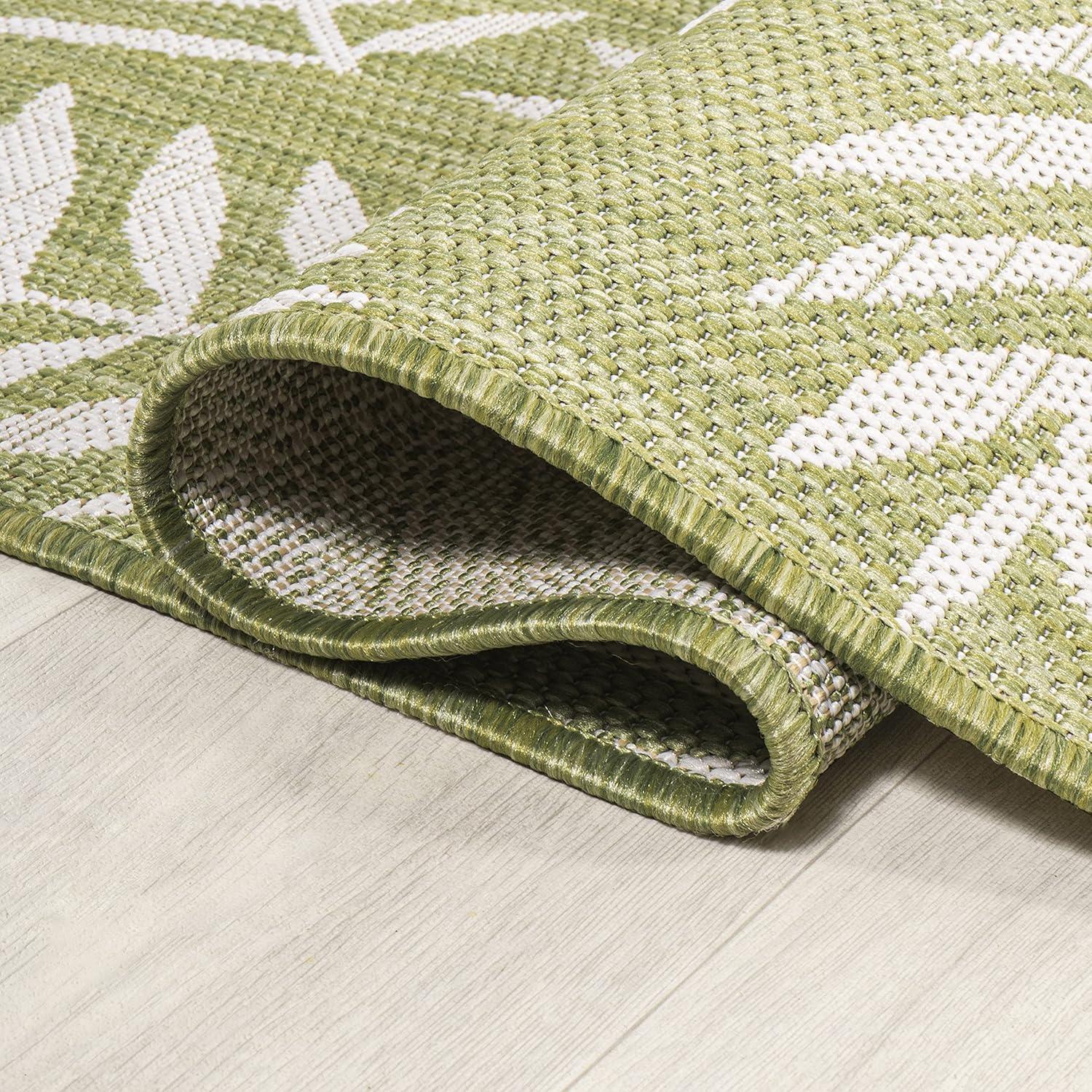 2' x 10' Nevis Palm Frond Indoor/Outdoor Runner Rug, Green/Cream - JONATHAN Y