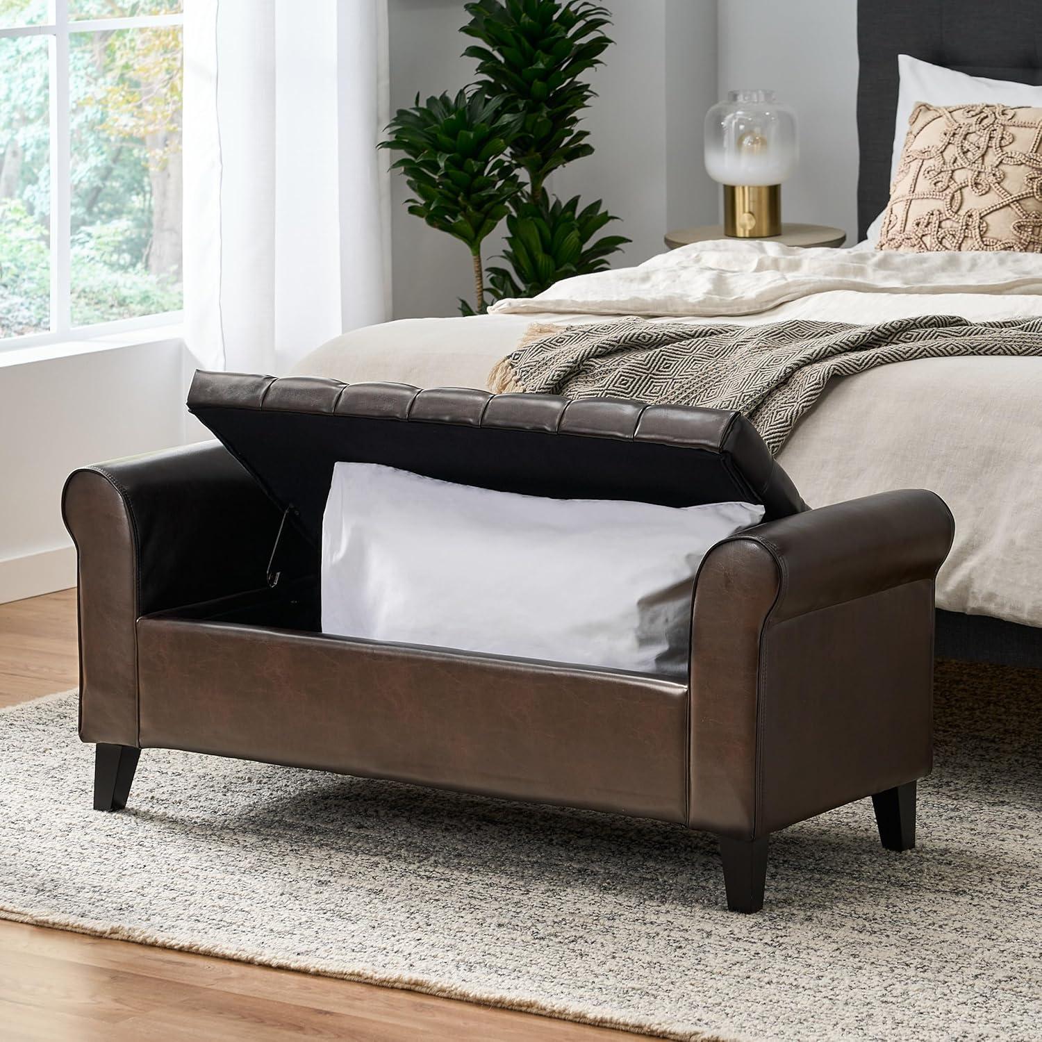 Noble House Sheffield Rectangular Lift Top Ottoman, Brown