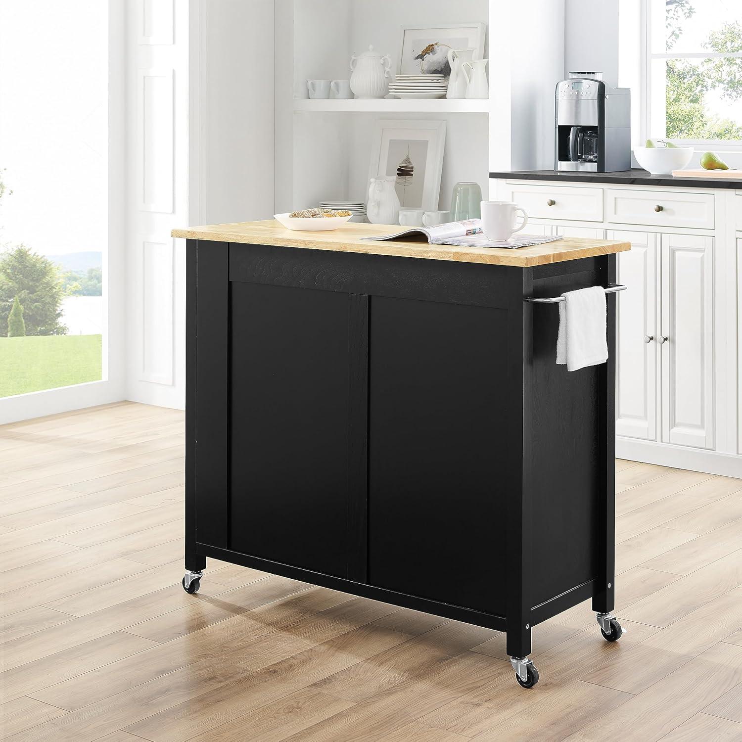 Crosley Savannah Wood Top Kitchen Island Cart in Black