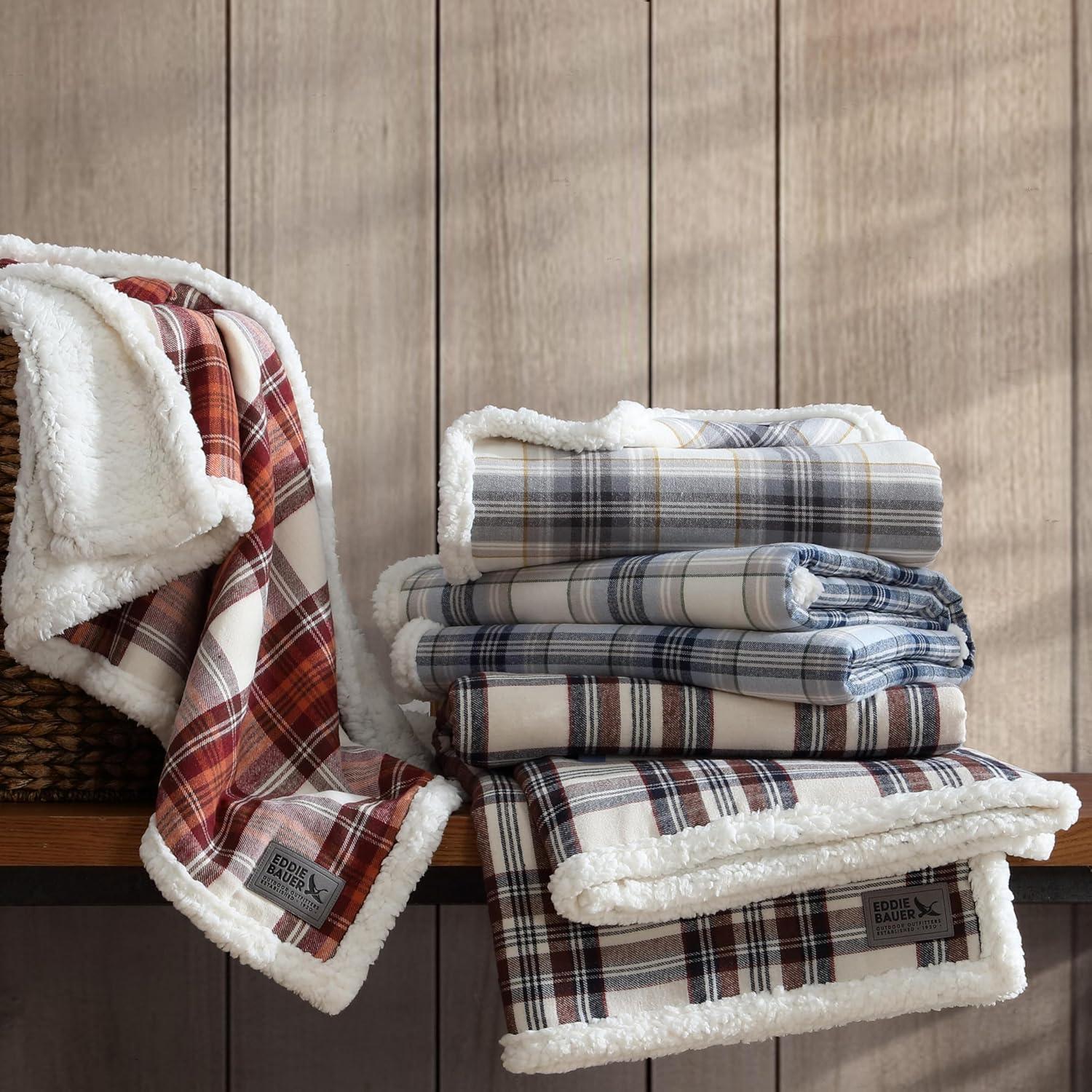 Eddie Bauer Eddie Bauer Printed Flannel/Sherpa Throw Blankets