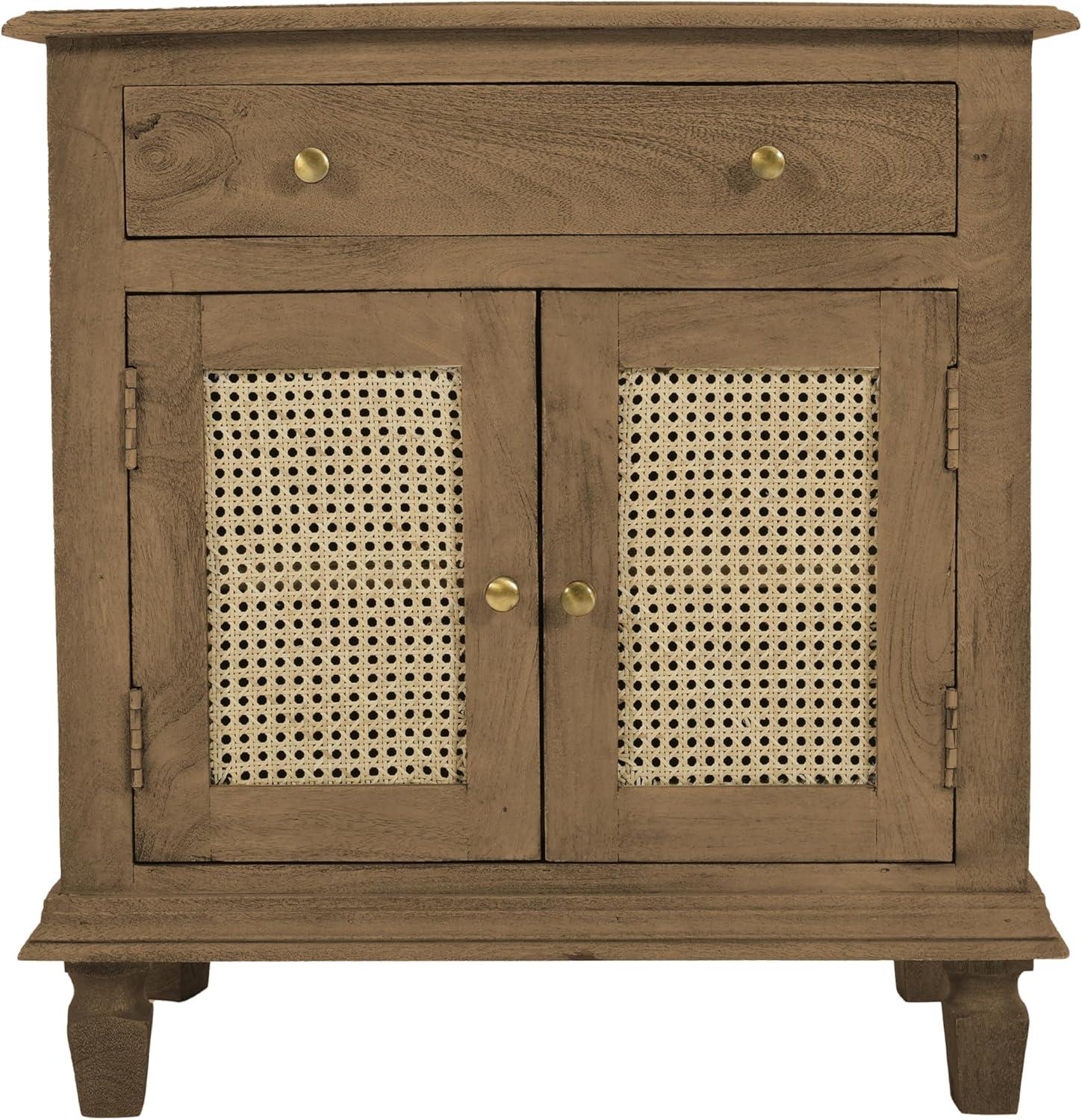 The Urban Port 30" Nightstand Table Rattan Cabinet Doors and Drawer Fronts Sandblasted Brown Mango Wood Brown