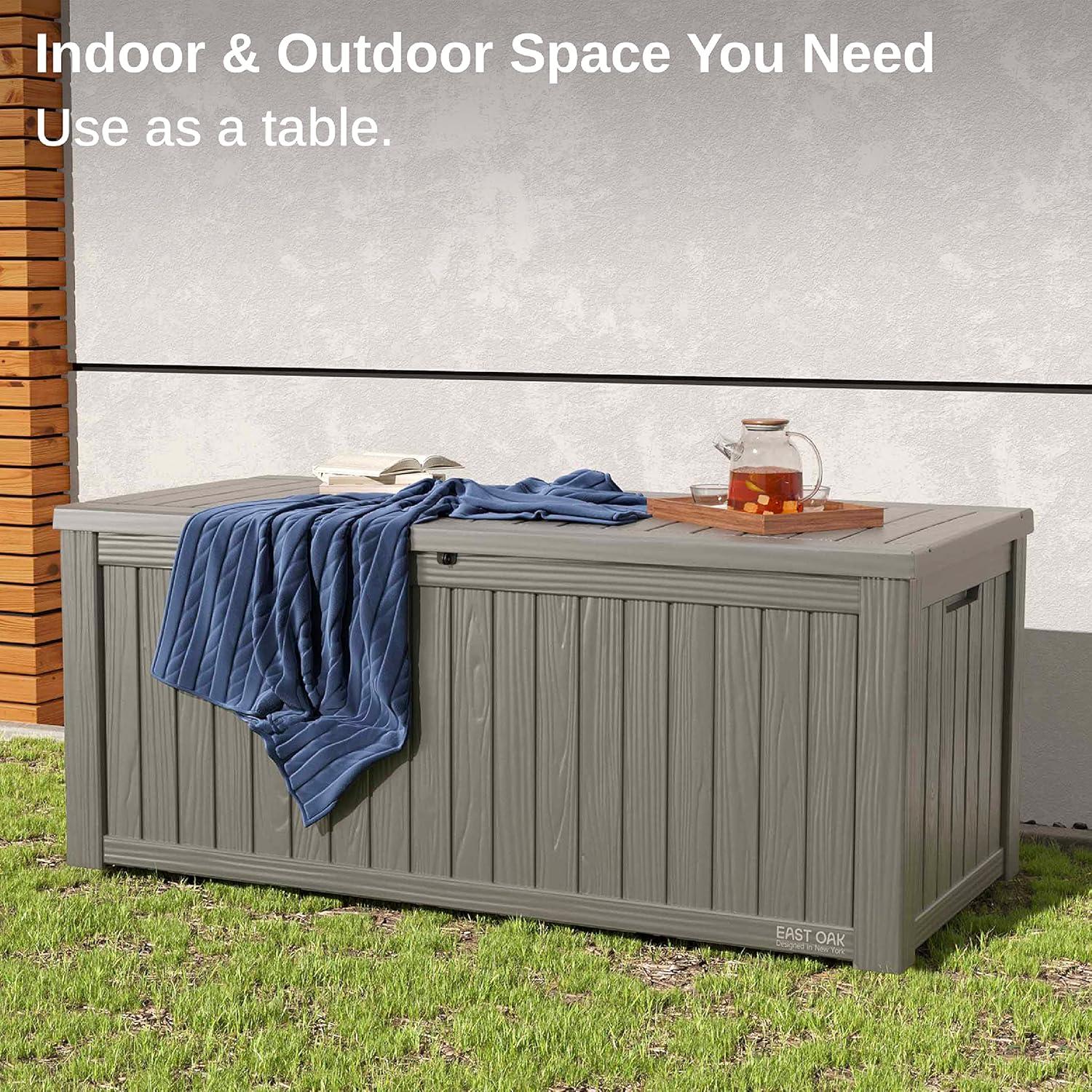 East Oak 150 gal Waterproof Resin Deck Box Gray: Weather & Wind-Resistant, 53.35 lbs, Easy No-Tool Assembly