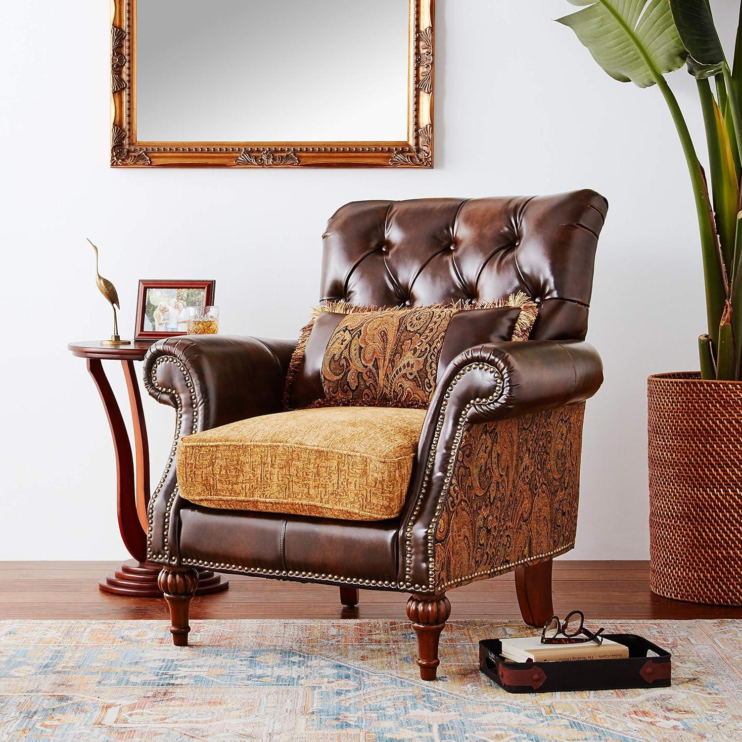 Dreena Brown Floral Faux Leather Accent Chair