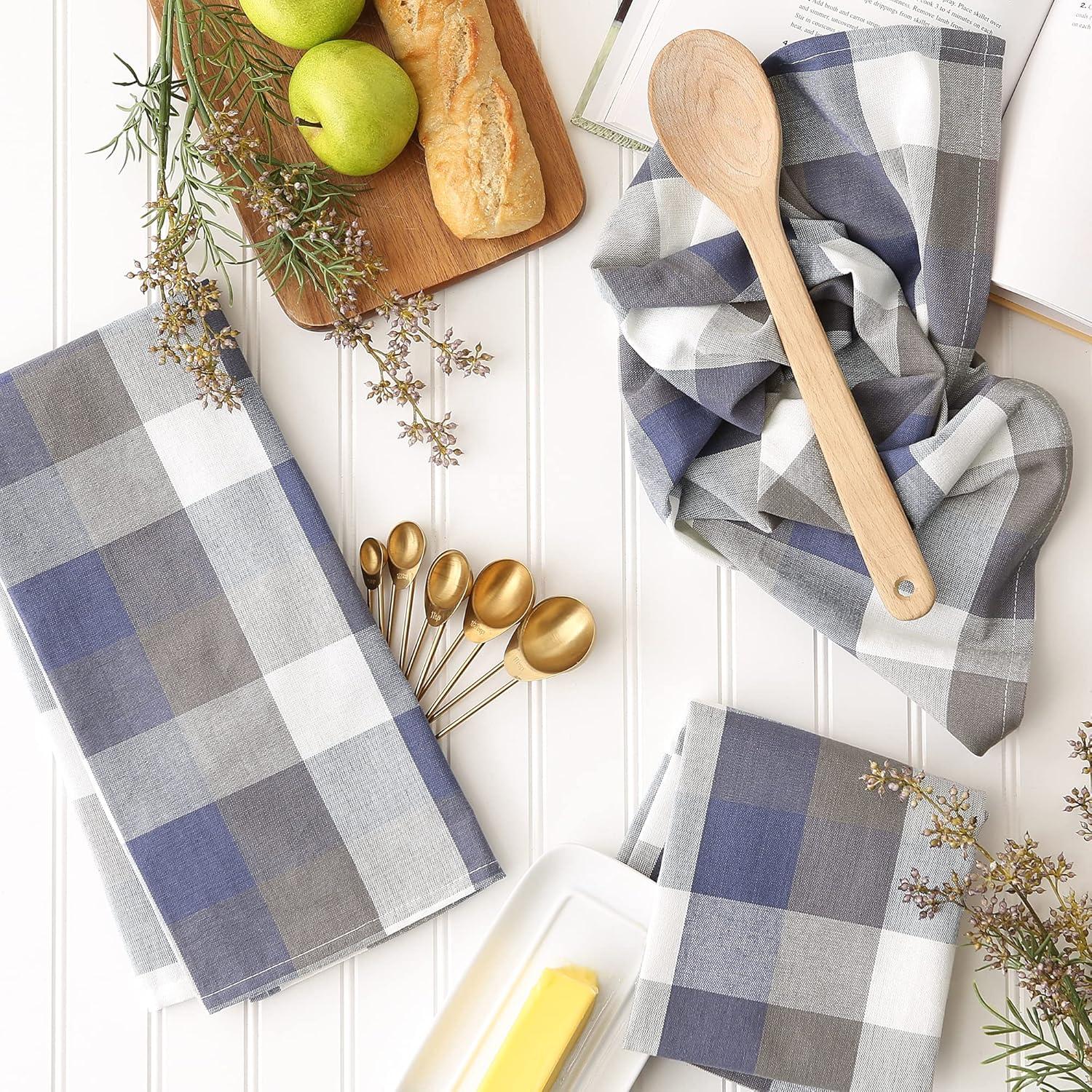 Rustic Multicolor Cotton Check Dish Towels Set