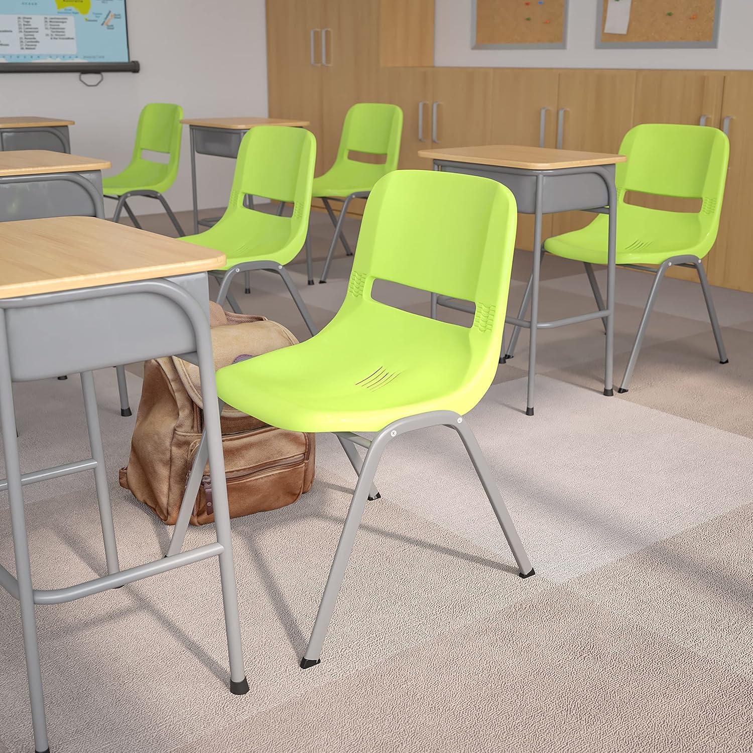 Flash Furniture HERCULES Series 5 Pack 880 lb. Capacity Green Ergonomic Shell Stack Chair with Gray Frame