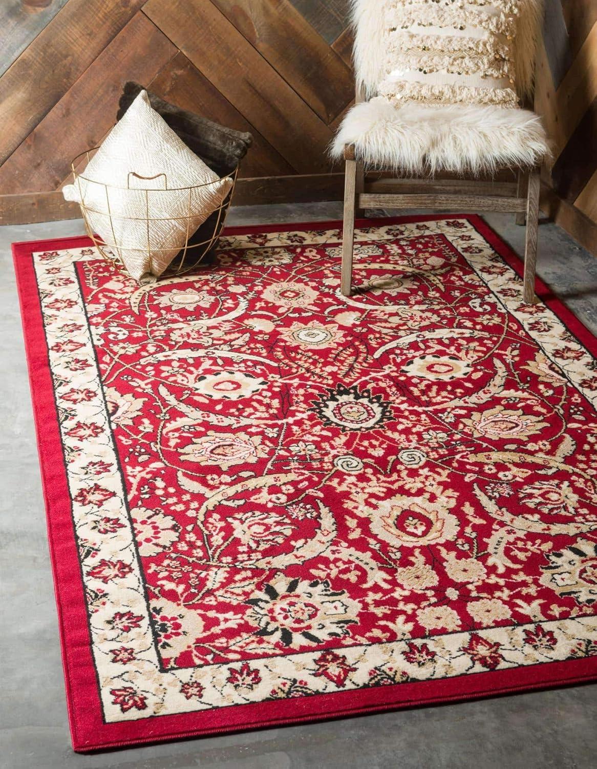 Elegant Espahan Red Synthetic 5'x8' Rectangular Area Rug