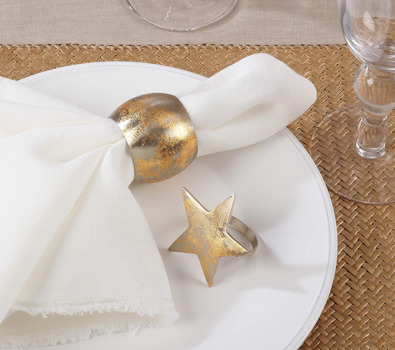 Saro Lifestyle Gold Texture Star Napkin Ring, Gold (Set of 4)