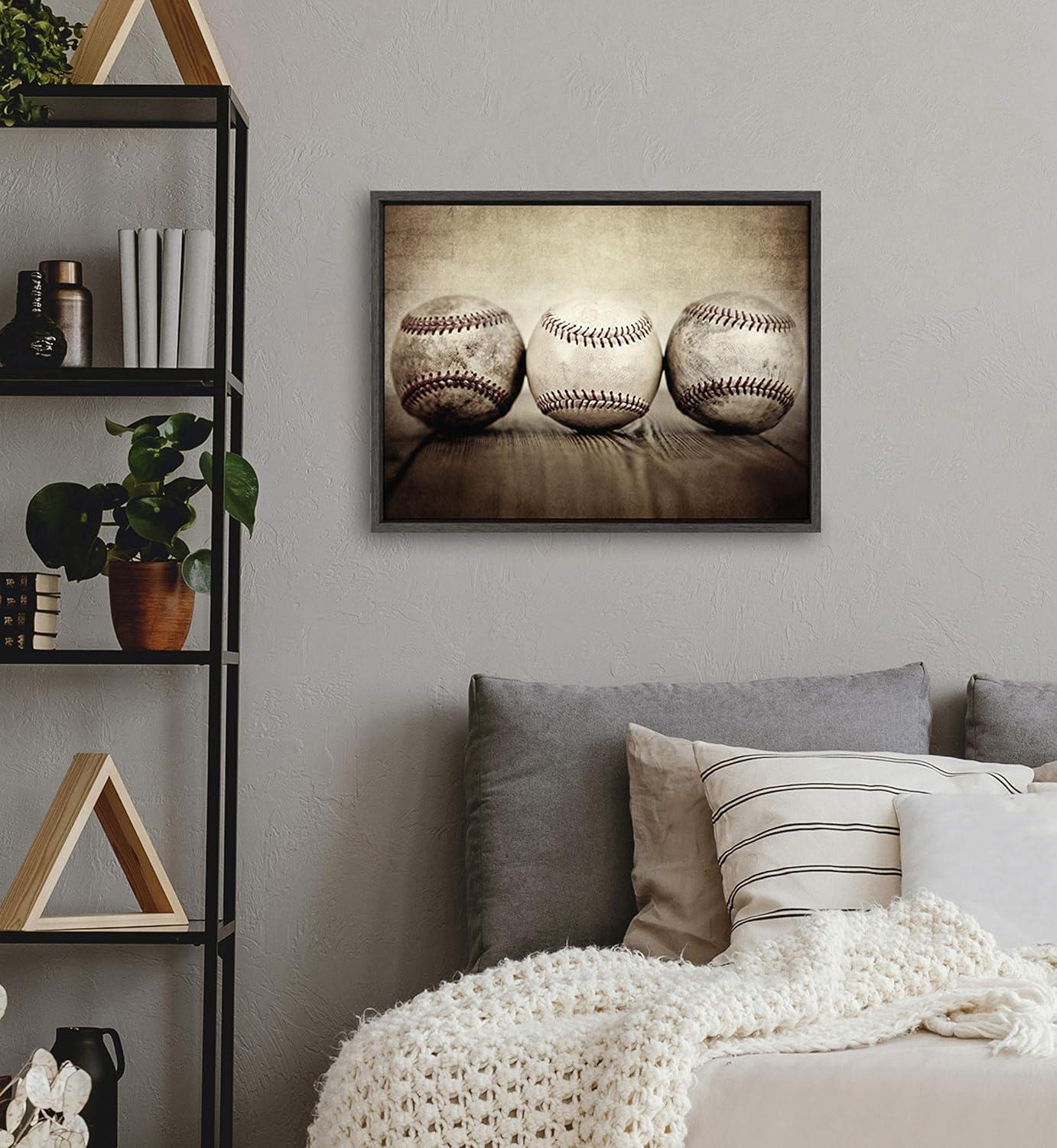 DesignOvation 18" x 24" Sylvie Three Vintage Baseballs Framed Canvas by Shawn St. Peter: Man Cave Decor, Sports Artwork