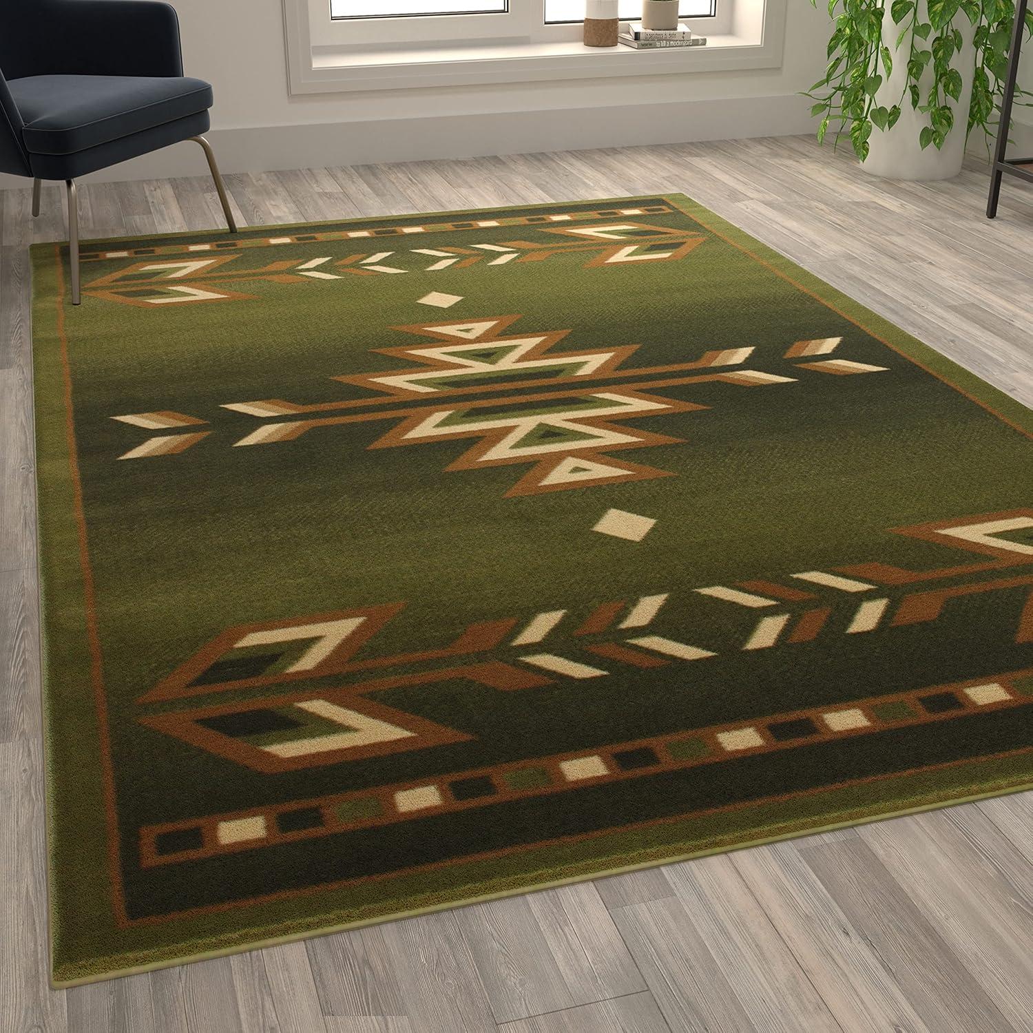 Lodi Southwestern 6' x 9' Green Geometric Olefin Area Rug