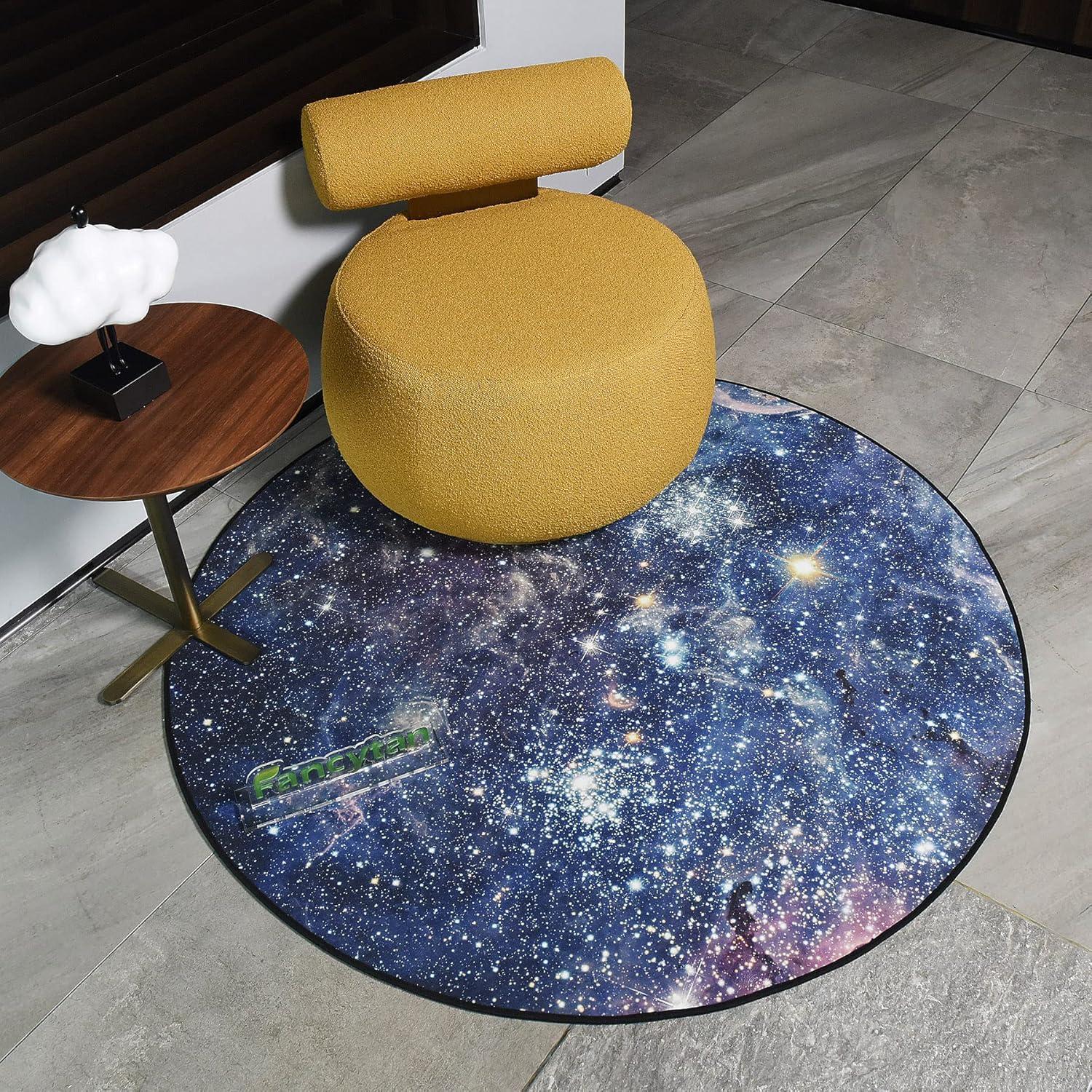 Galaxy Round Rugs, Universe Space Nebula Stars Starry Carpet Large Floor Mat for Living Room, Bedroom (Galaxy, 2.6 ft Diameter)