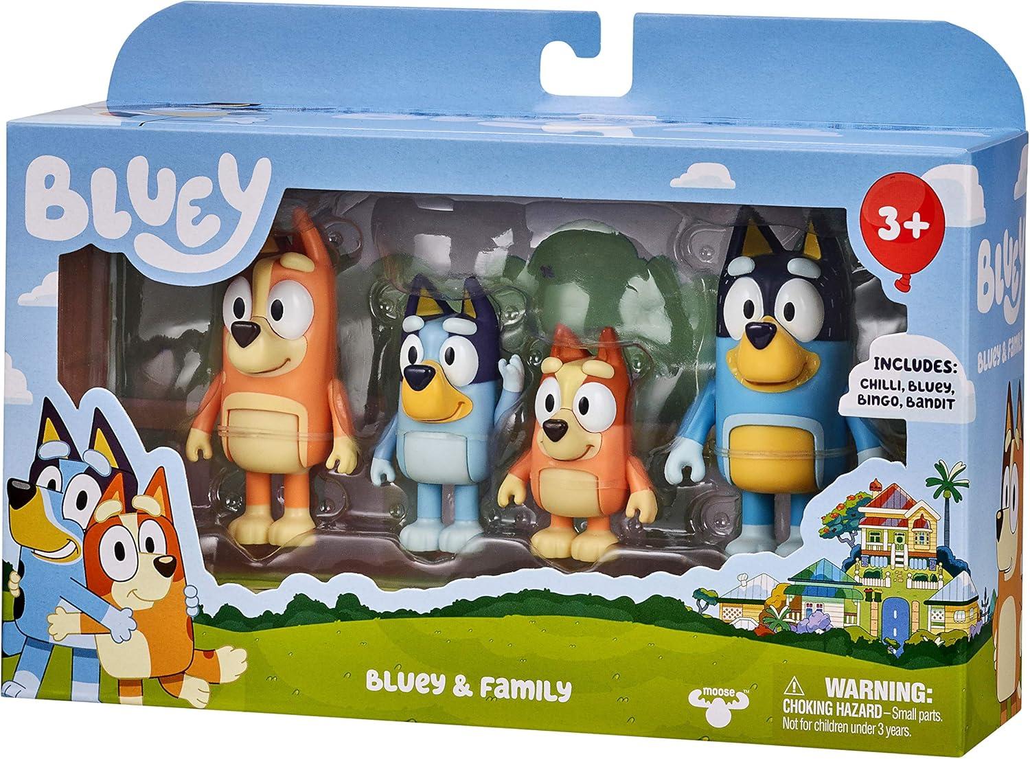 Bluey Family Figure 4-Pack, with Mum Dad Bingo Bluey, Ages 3+, Toddler Toys