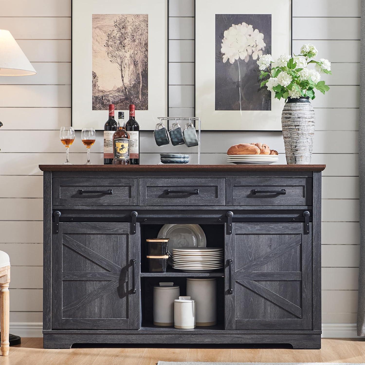 SinCiDo Buffet Cabinet with Storage, 34" Tall Wooden Arched Sideboard Cabinet with/Adjustable Shelf, Fluted Accent Cabinet for Dining Room, Kitchen