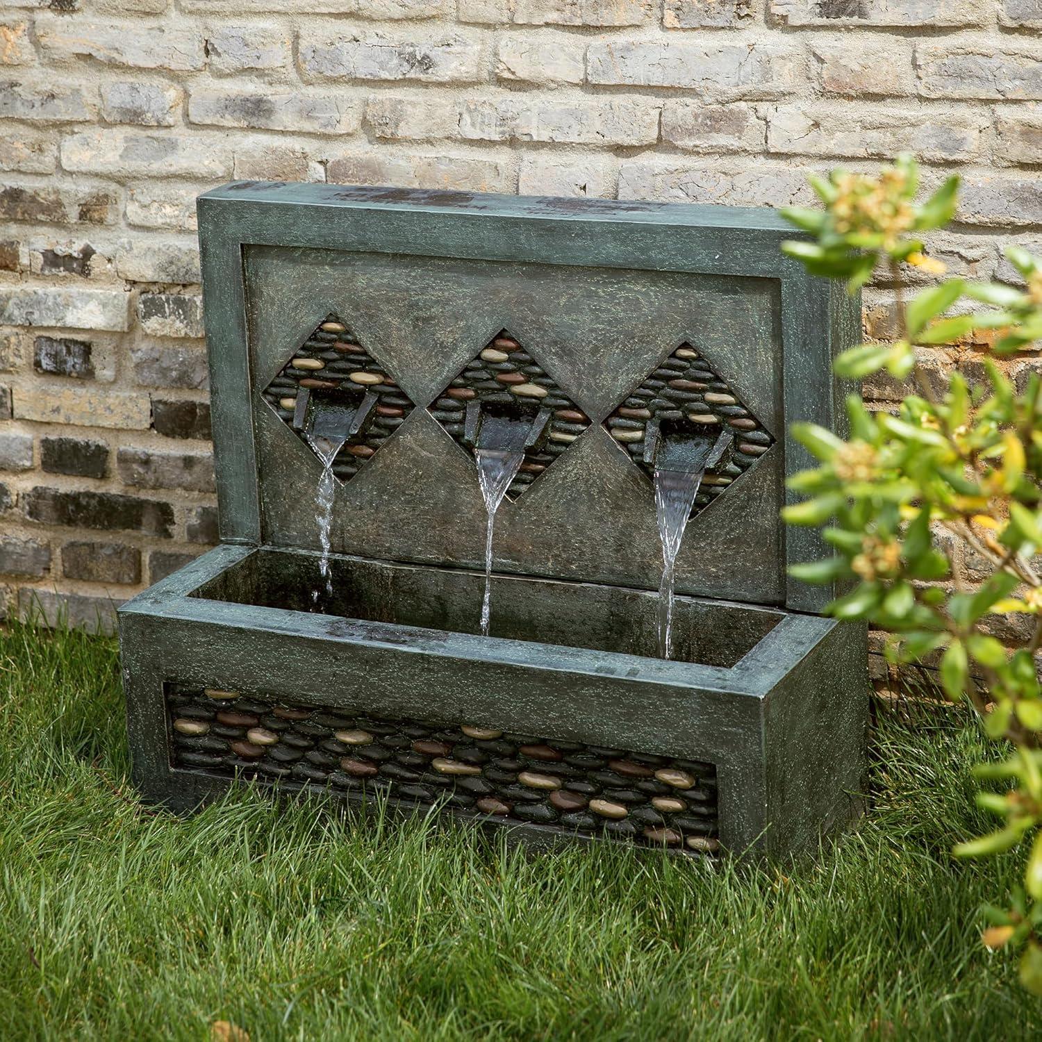 Oversized Faux Concrete and Pebbles Outdoor Fountain with LED Lights