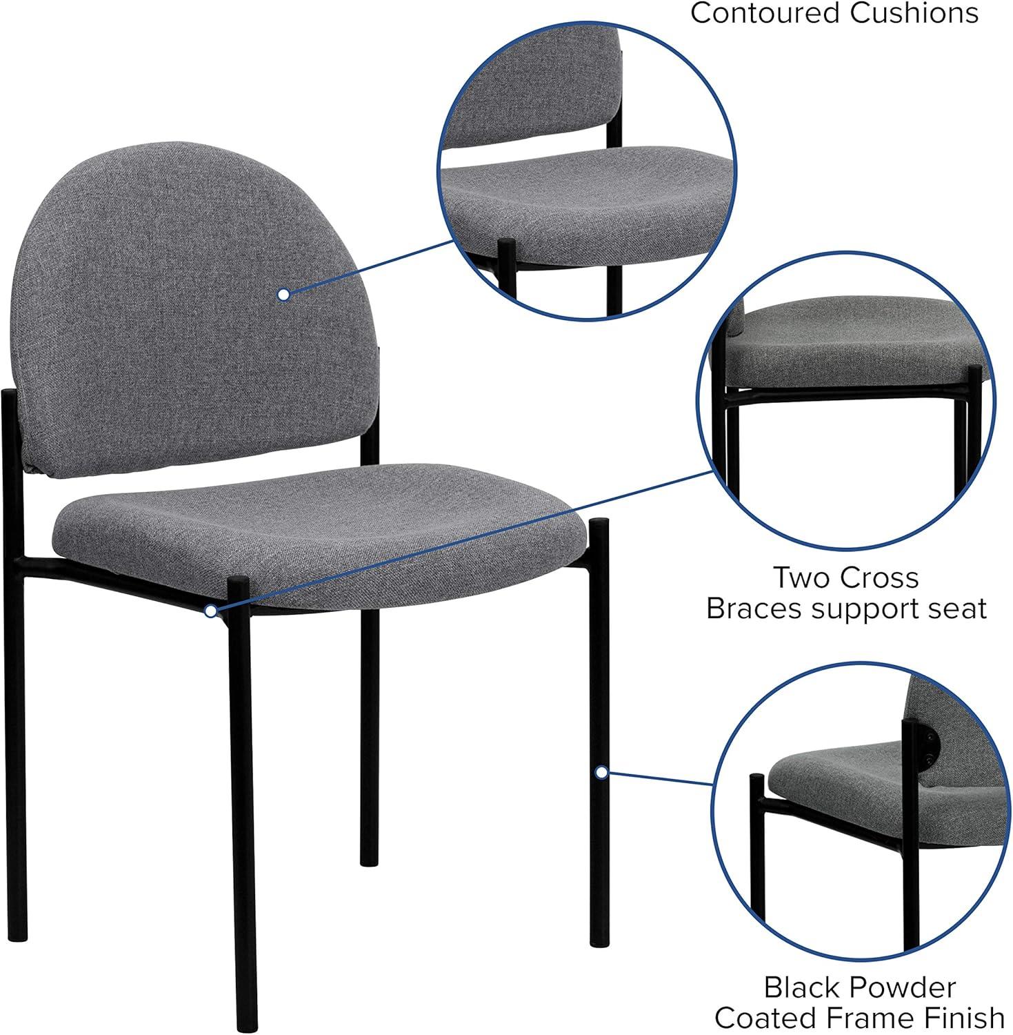 Gray Fabric and Black Metal Stackable Reception Chair