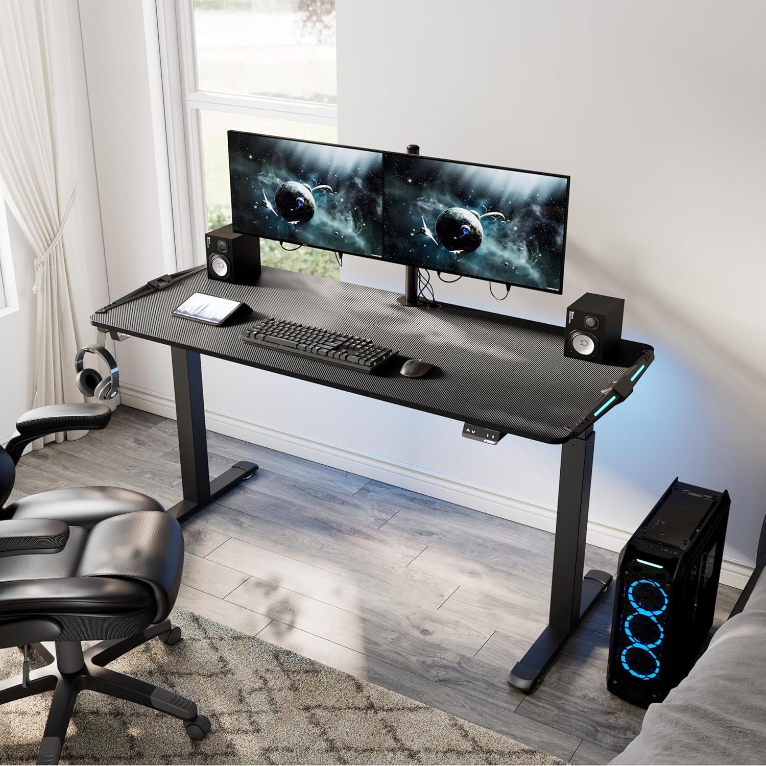 Gaming Standing Desk with RGB Lighting,65" W x 27.5" D x 29'' - 48.5" H