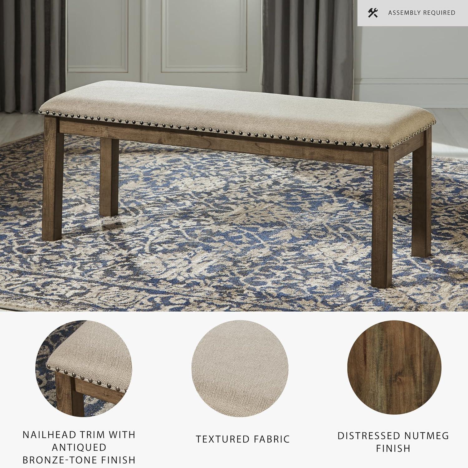 Myshanna Double Upholstered Two-Tone Dining Bench Gray: Nailhead Trim, Rectangle - Signature Design by Ashley