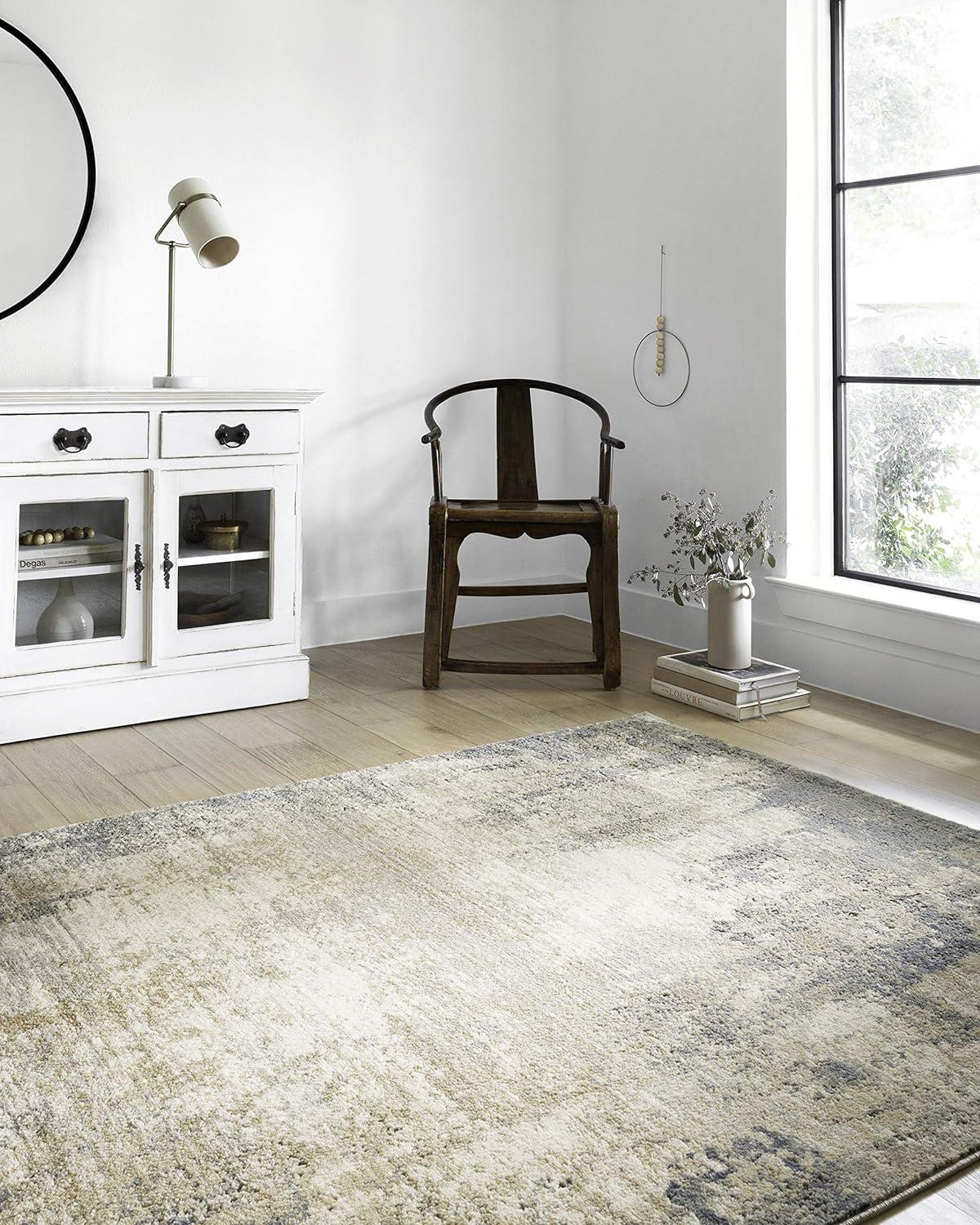 Ivory and Mist Rectangular Synthetic Reversible Accent Rug