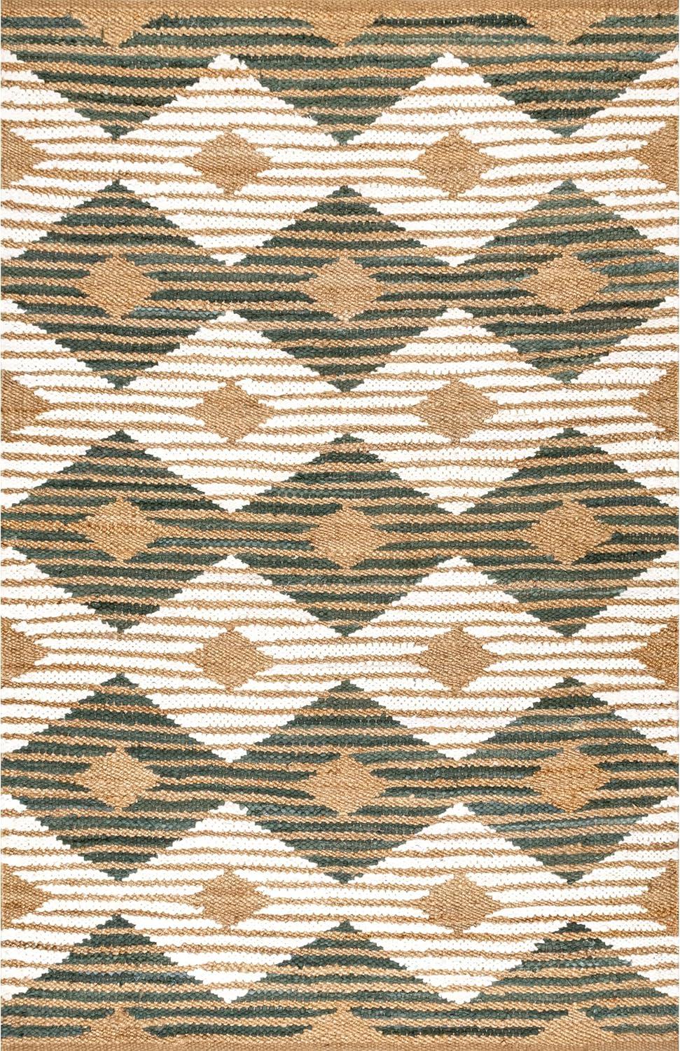 nuLOOM Hand Braided Marla Denim And Jute Diamonds Area Rug, 3' x 5', Olive
