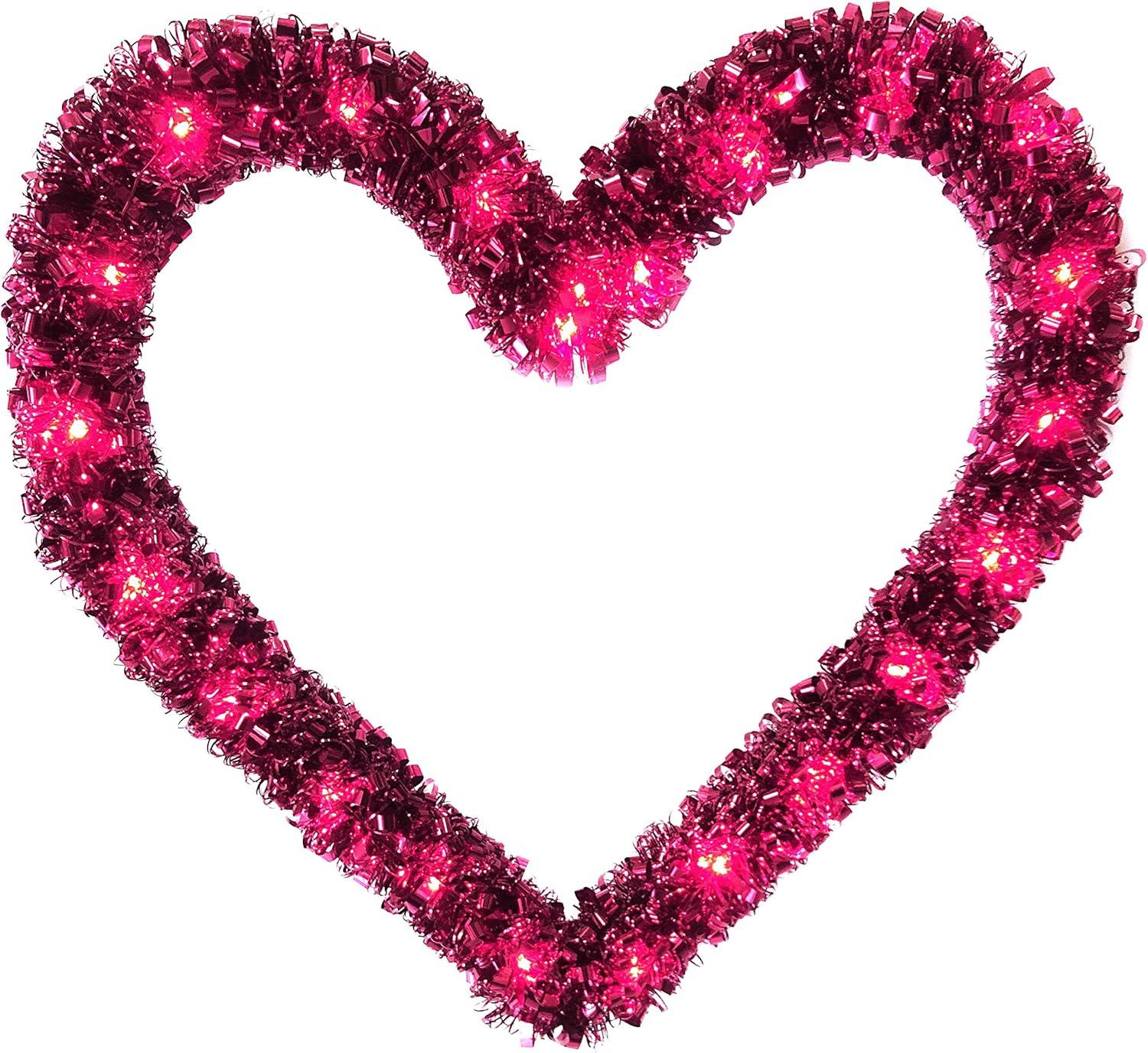 Brite Star 12 x 12 Inch Lighted Heart Tinsel Wreath, Red/Pink