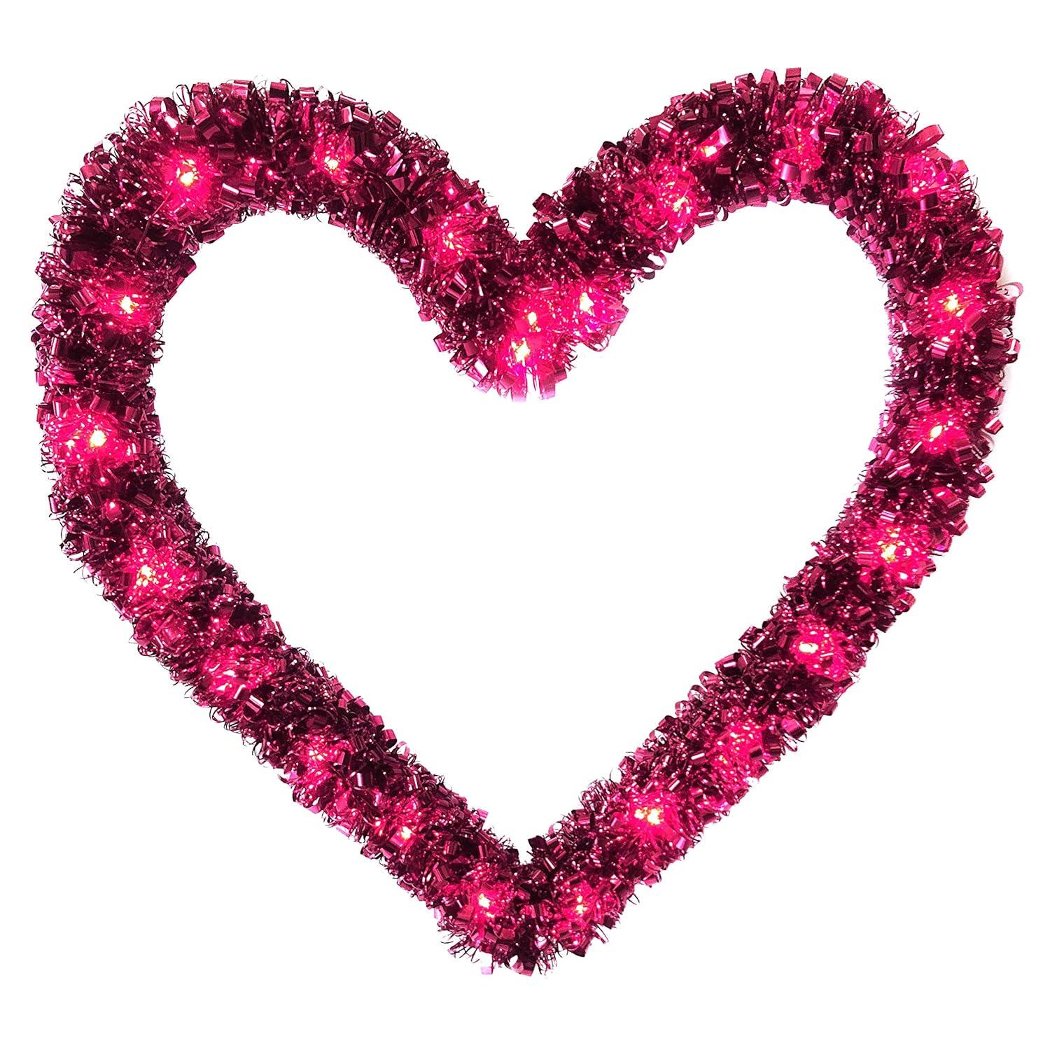 Brite Star 12 x 12 Inch Lighted Heart Tinsel Wreath, Red/Pink