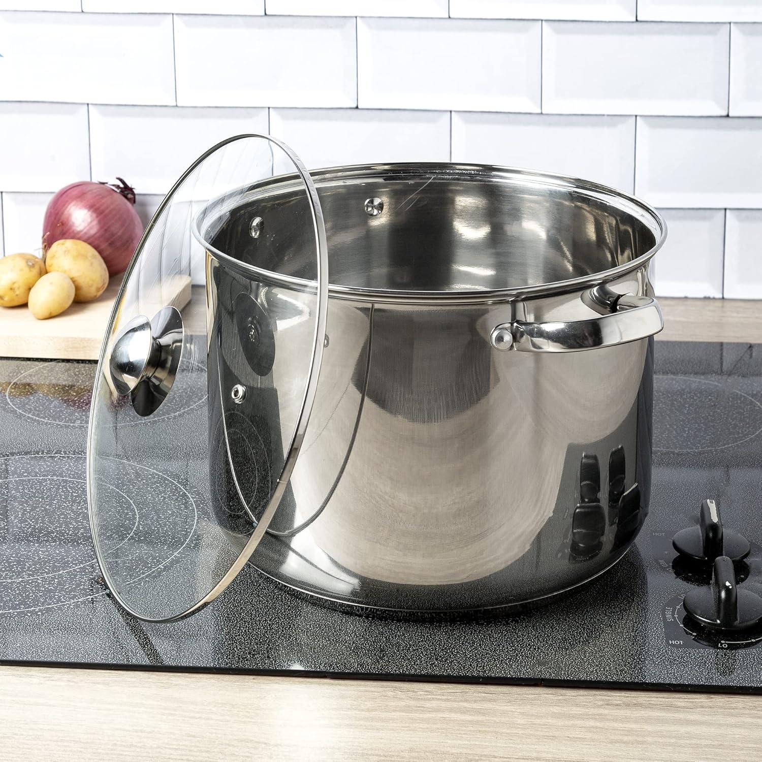 12-Quart Polished Stainless Steel Stock Pot with Lid